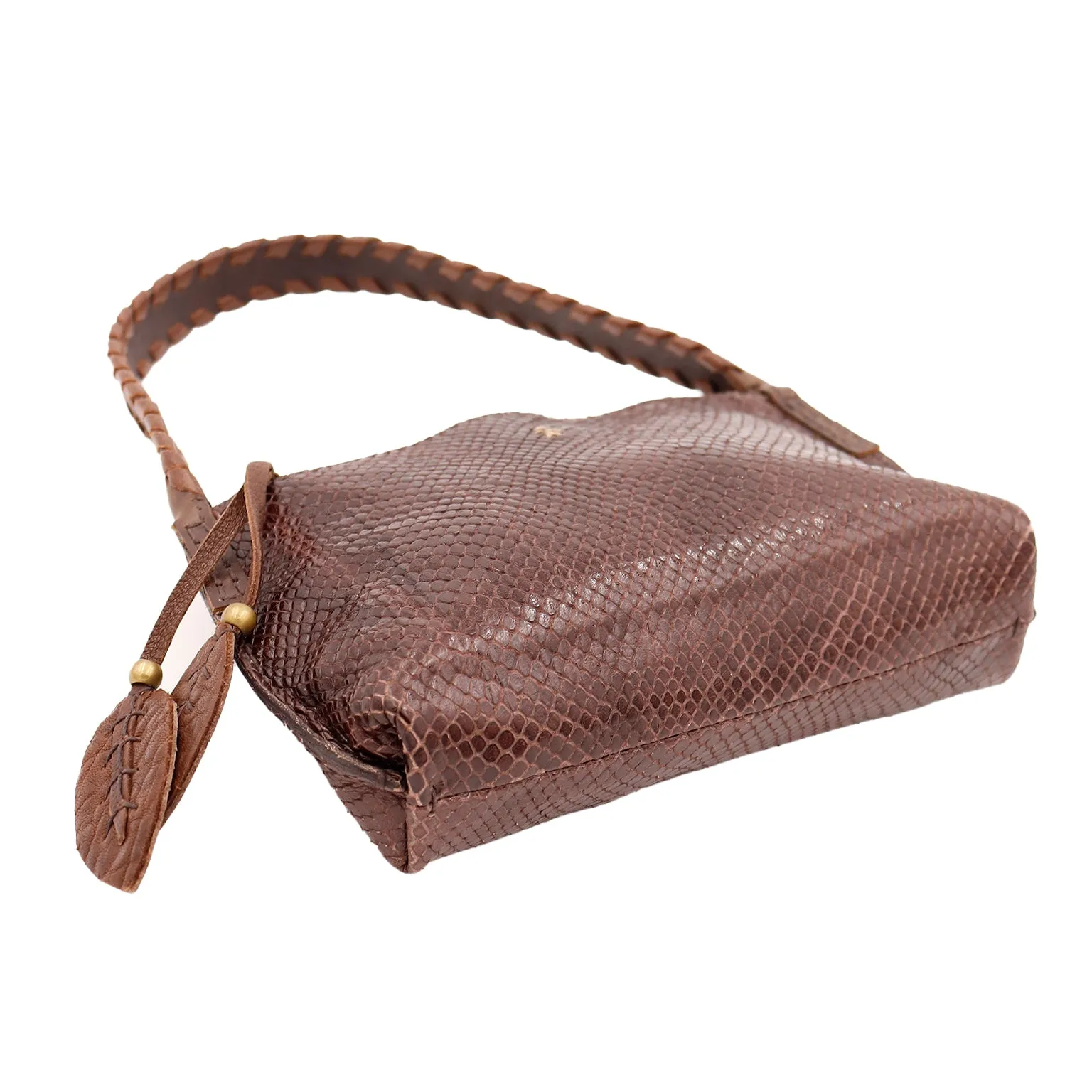 1990s Henry Beguelin Reptile Embossed Short Strap Shoulder Bag Handbag