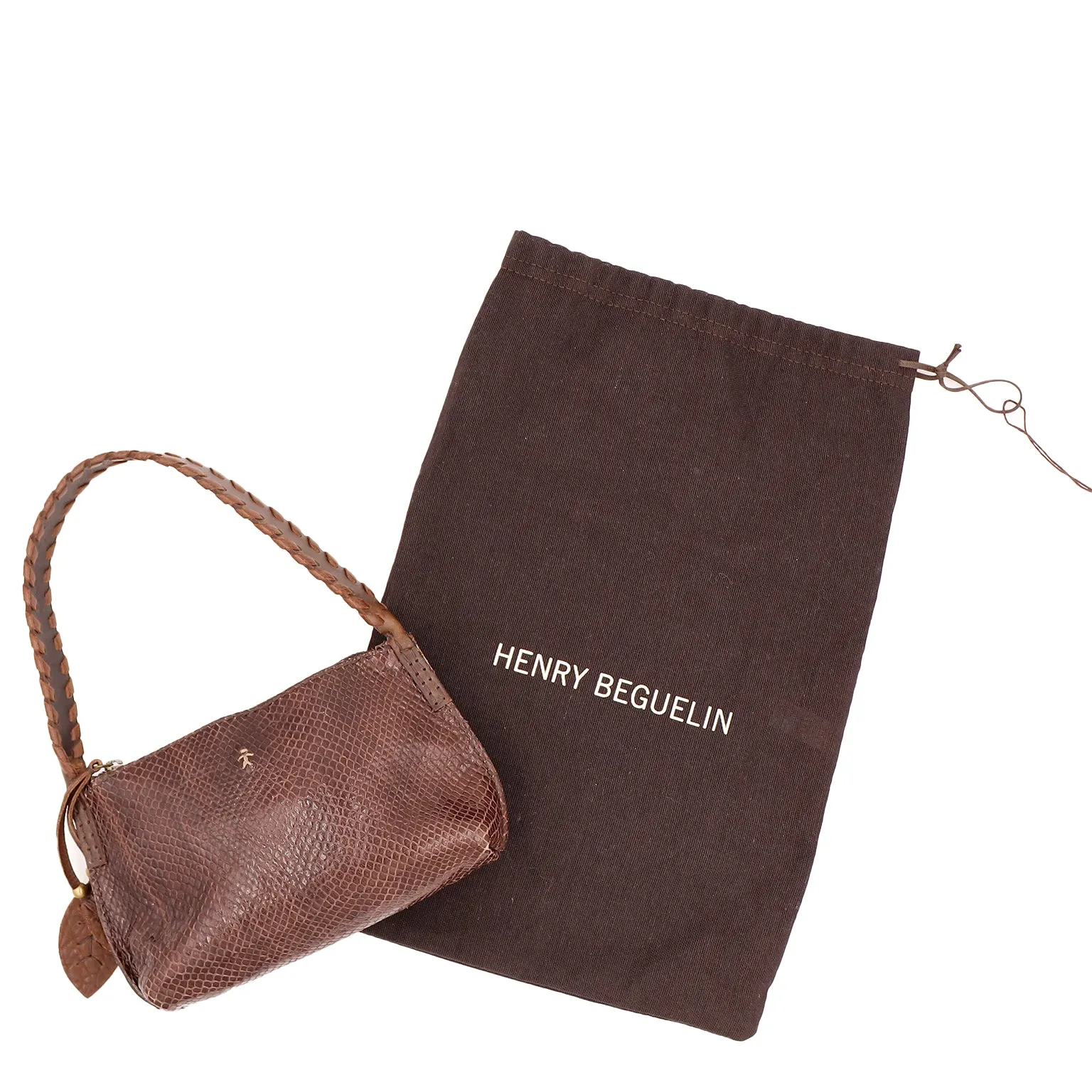 1990s Henry Beguelin Reptile Embossed Short Strap Shoulder Bag Handbag