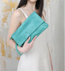 Aqua Leather crossbody/Clutch #7784