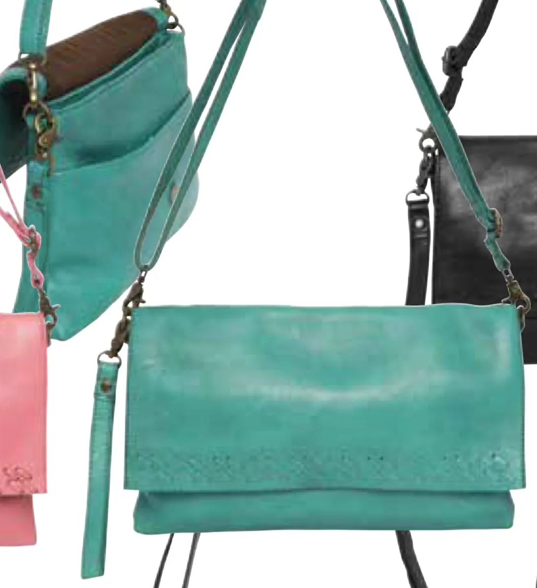Aqua Leather crossbody/Clutch #7784