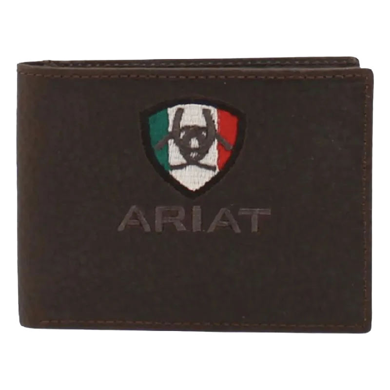 Ariat M&F Mexico Flag Logo Brown Rowdy Bifold Wallet