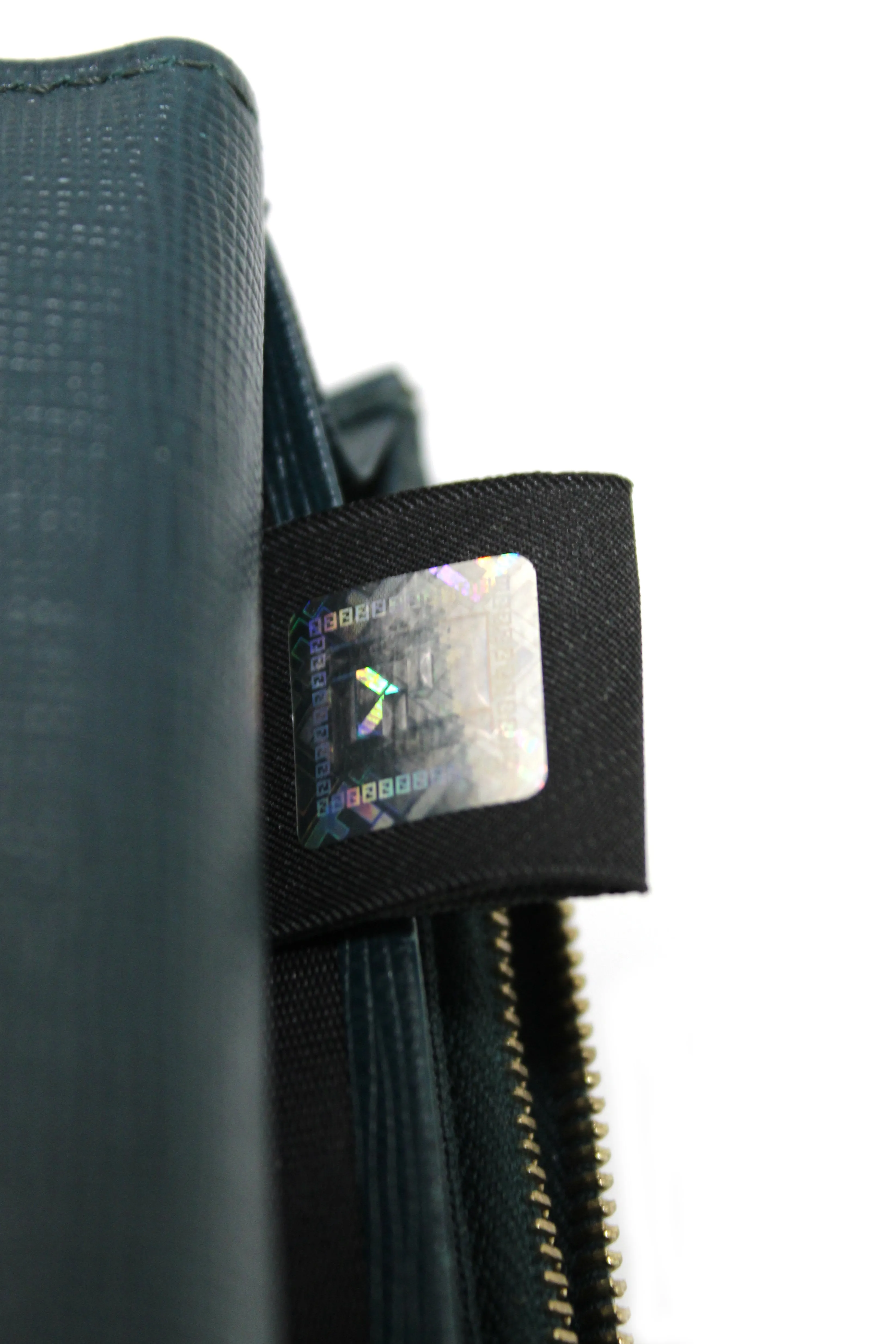 Authentic Fendi Saffiano Leather Monster Crystal Tooth Continental Aqua Wallet