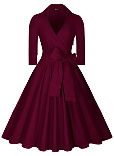 BerriesJam - Deep-V Neck Classical Bow Belt Vintage Swing Dress