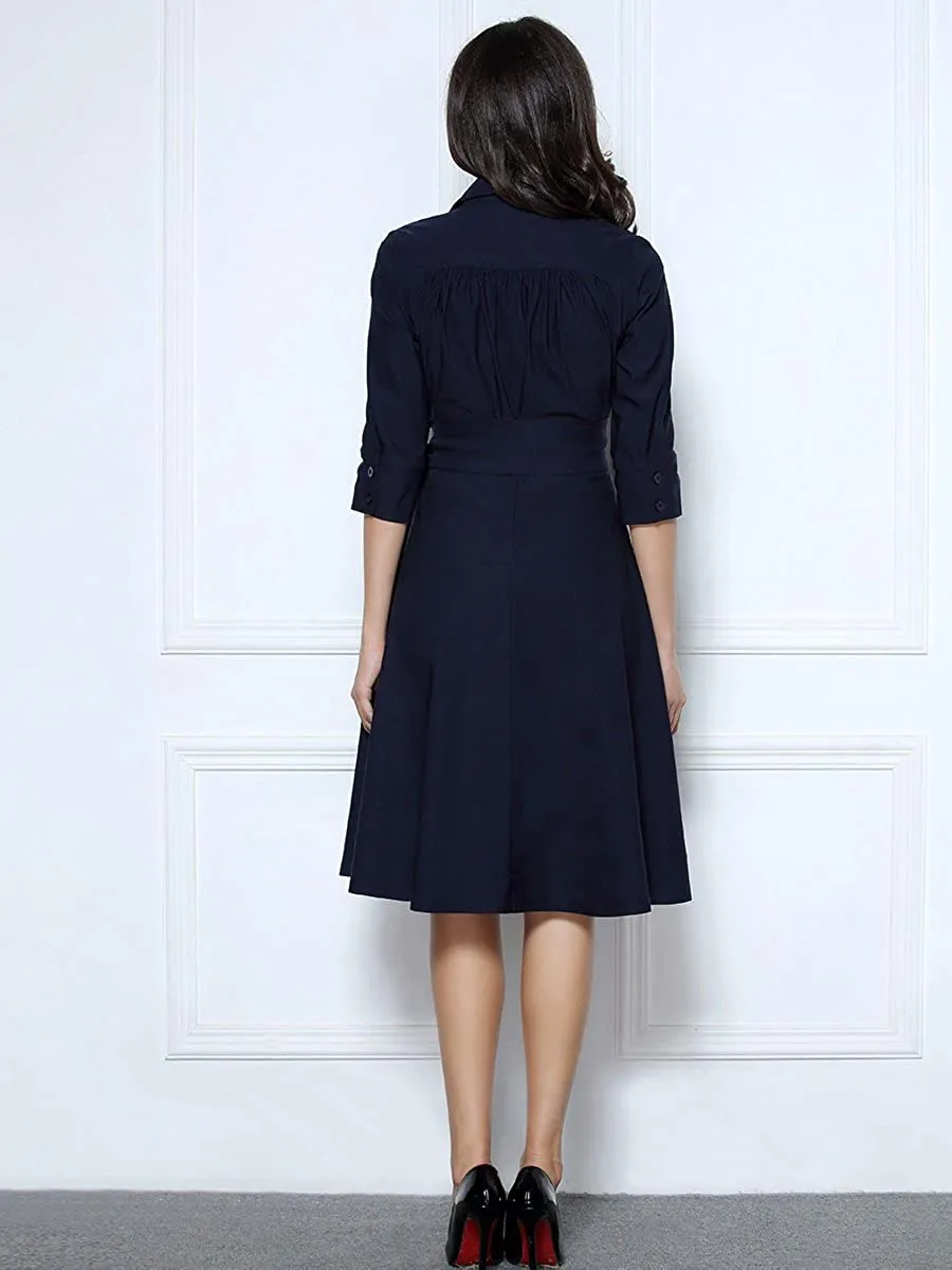 BerriesJam - Deep-V Neck Classical Bow Belt Vintage Swing Dress