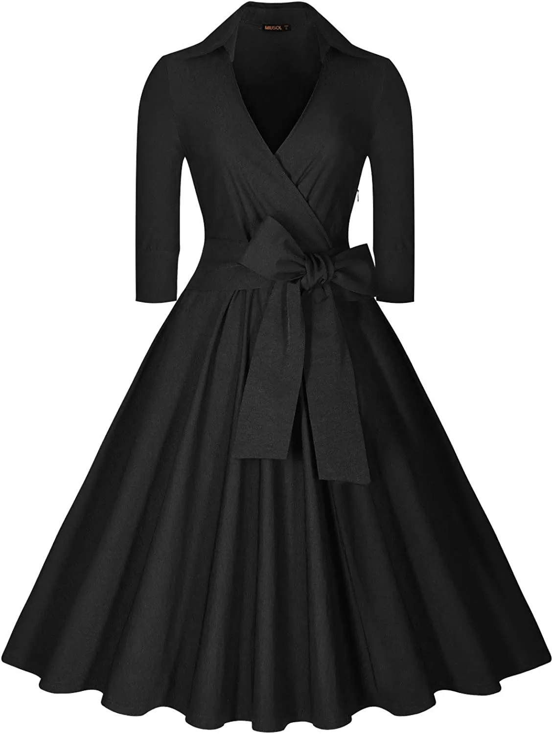 BerriesJam - Deep-V Neck Classical Bow Belt Vintage Swing Dress