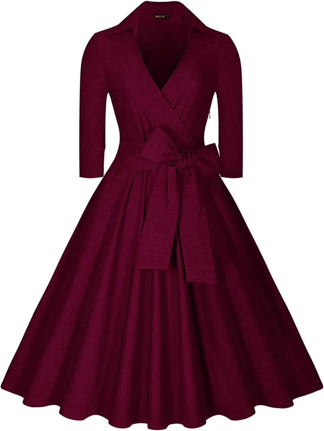 BerriesJam - Deep-V Neck Classical Bow Belt Vintage Swing Dress