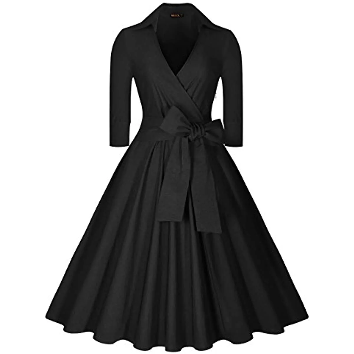 BerriesJam - Deep-V Neck Classical Bow Belt Vintage Swing Dress