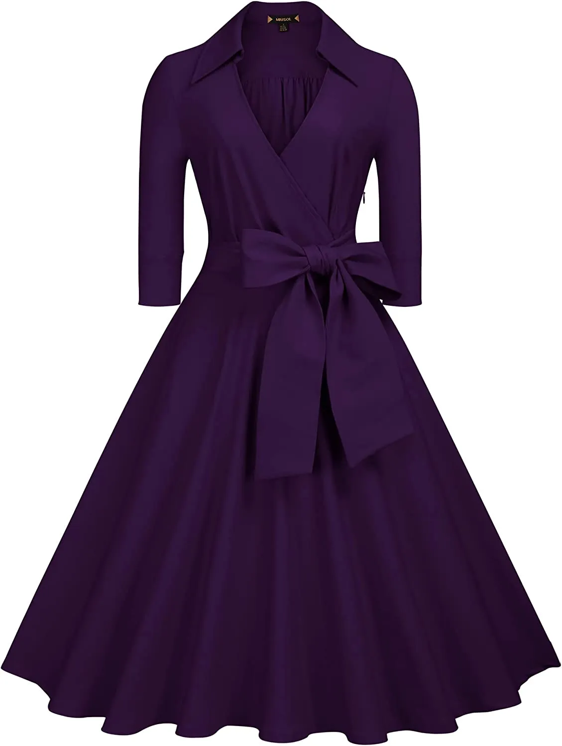 BerriesJam - Deep-V Neck Classical Bow Belt Vintage Swing Dress