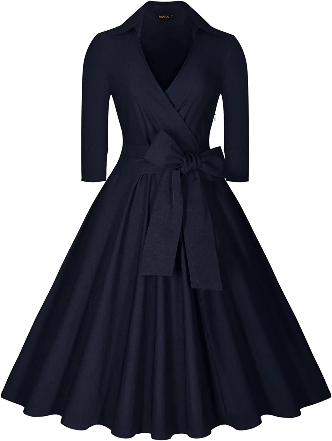 BerriesJam - Deep-V Neck Classical Bow Belt Vintage Swing Dress