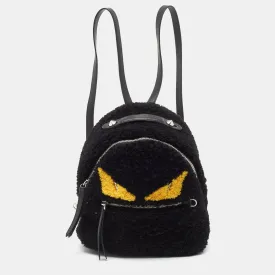 Black Shearling and Leather Monster Backpack