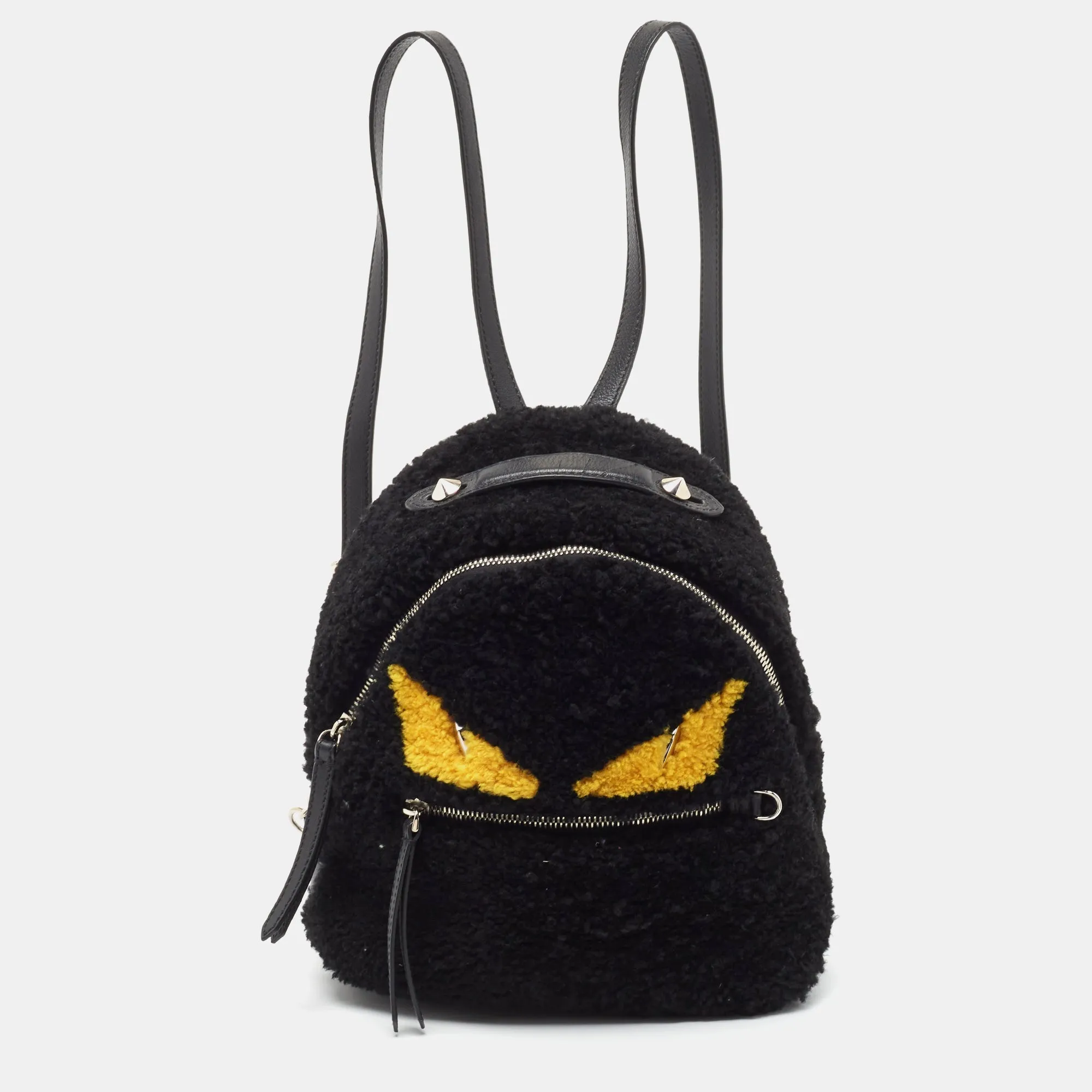 Black Shearling and Leather Monster Backpack
