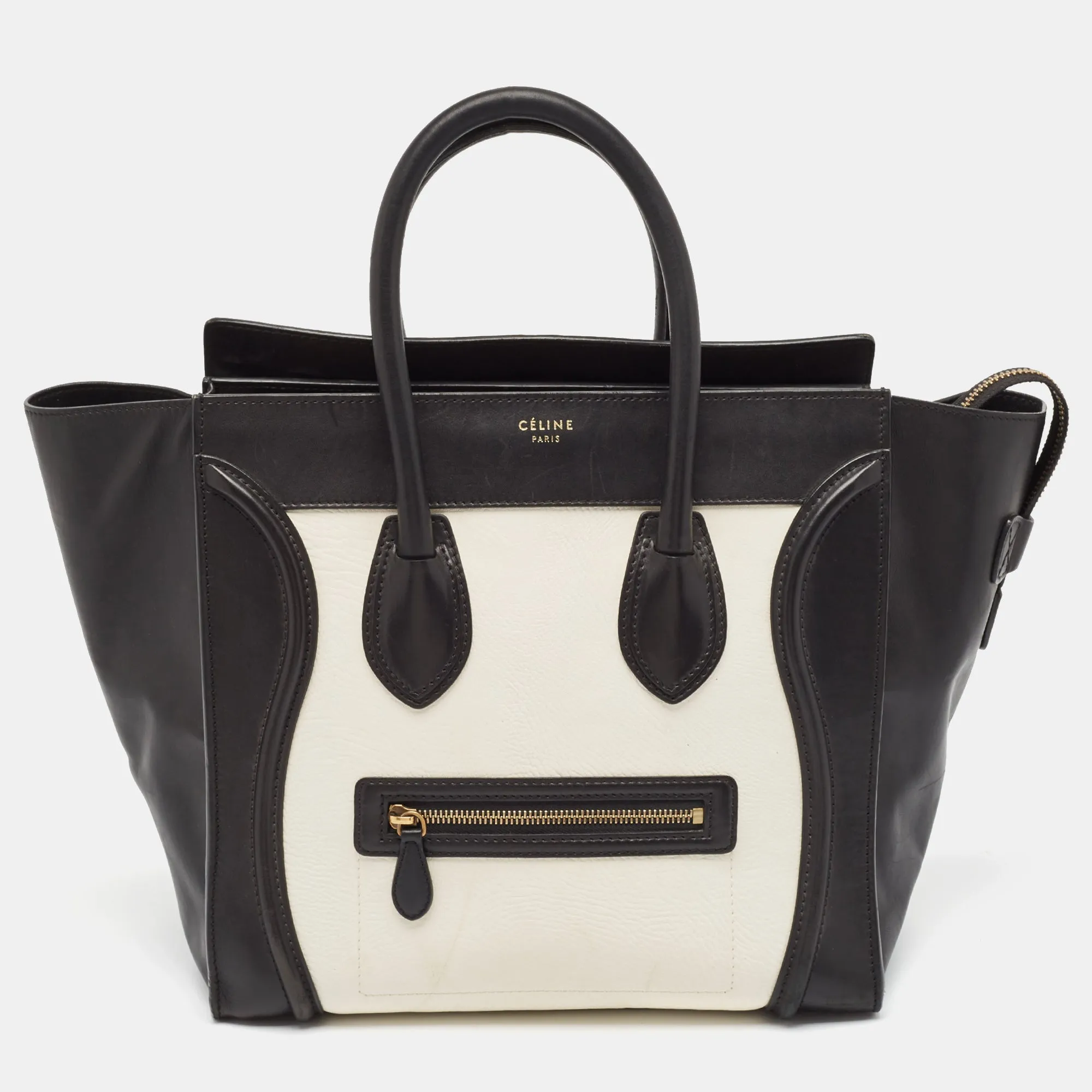 Black/White Leather Mini Luggage Tote
