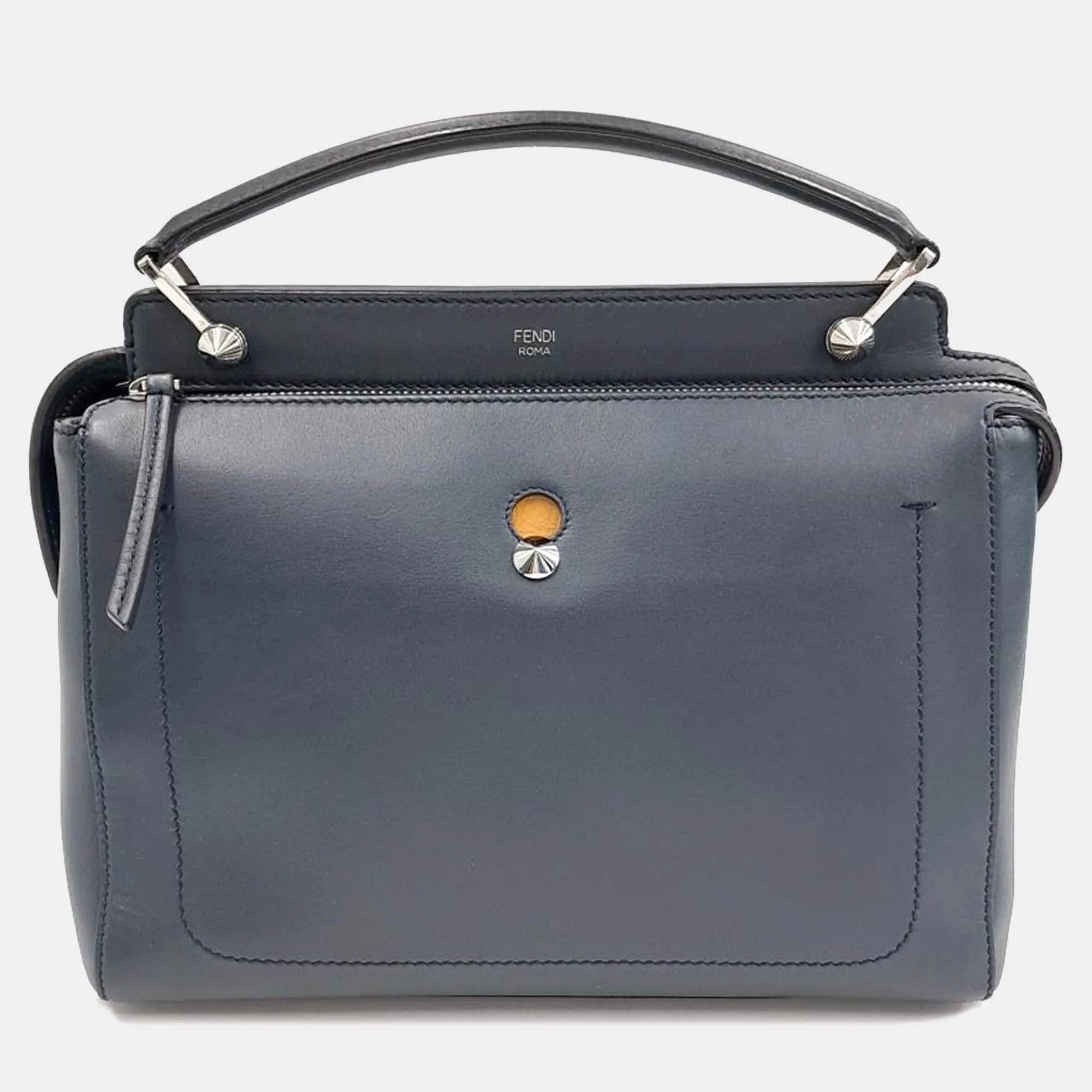 Blue Leather Dotcom Top Handle Bag