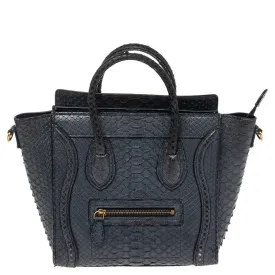 C&eacute;line Navy Blue Python Nano Luggage Tote