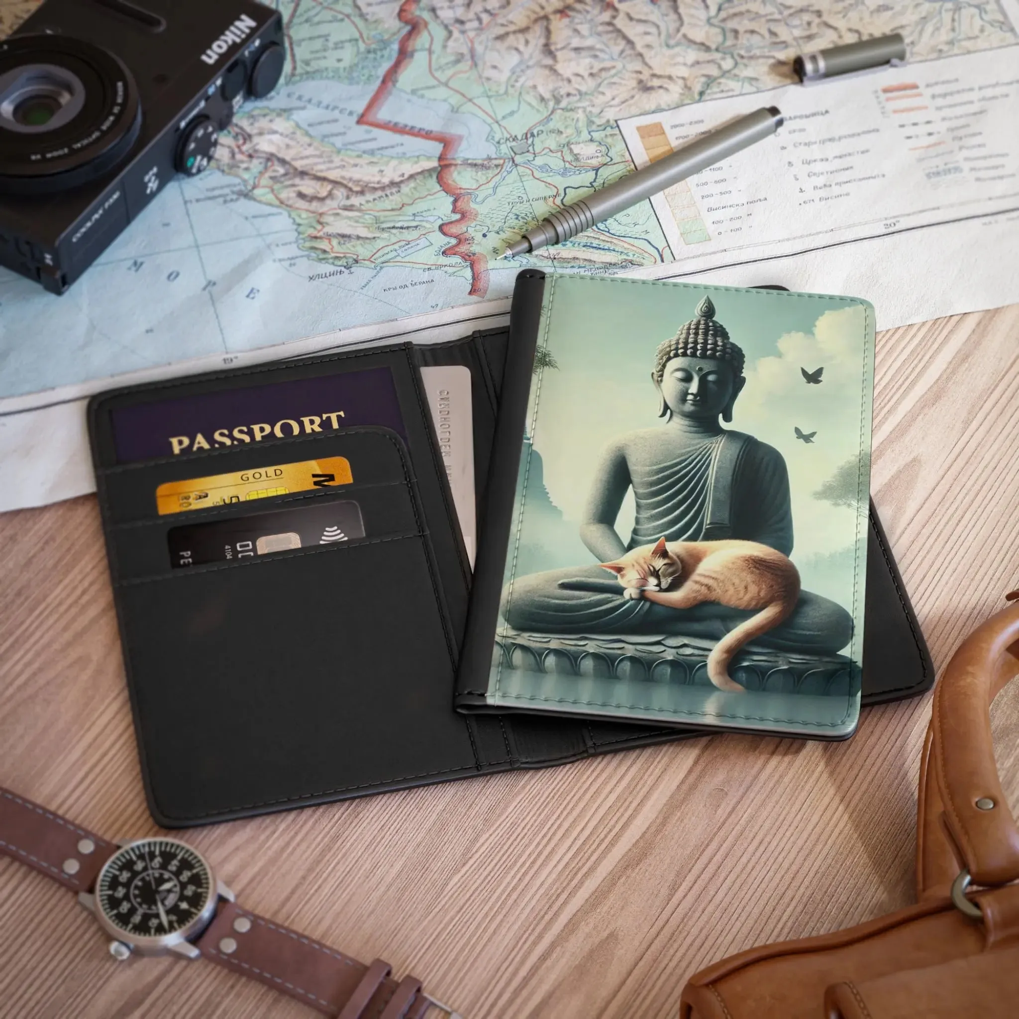 Cat Naps with Buddha - Cat Lover - Passport Cover