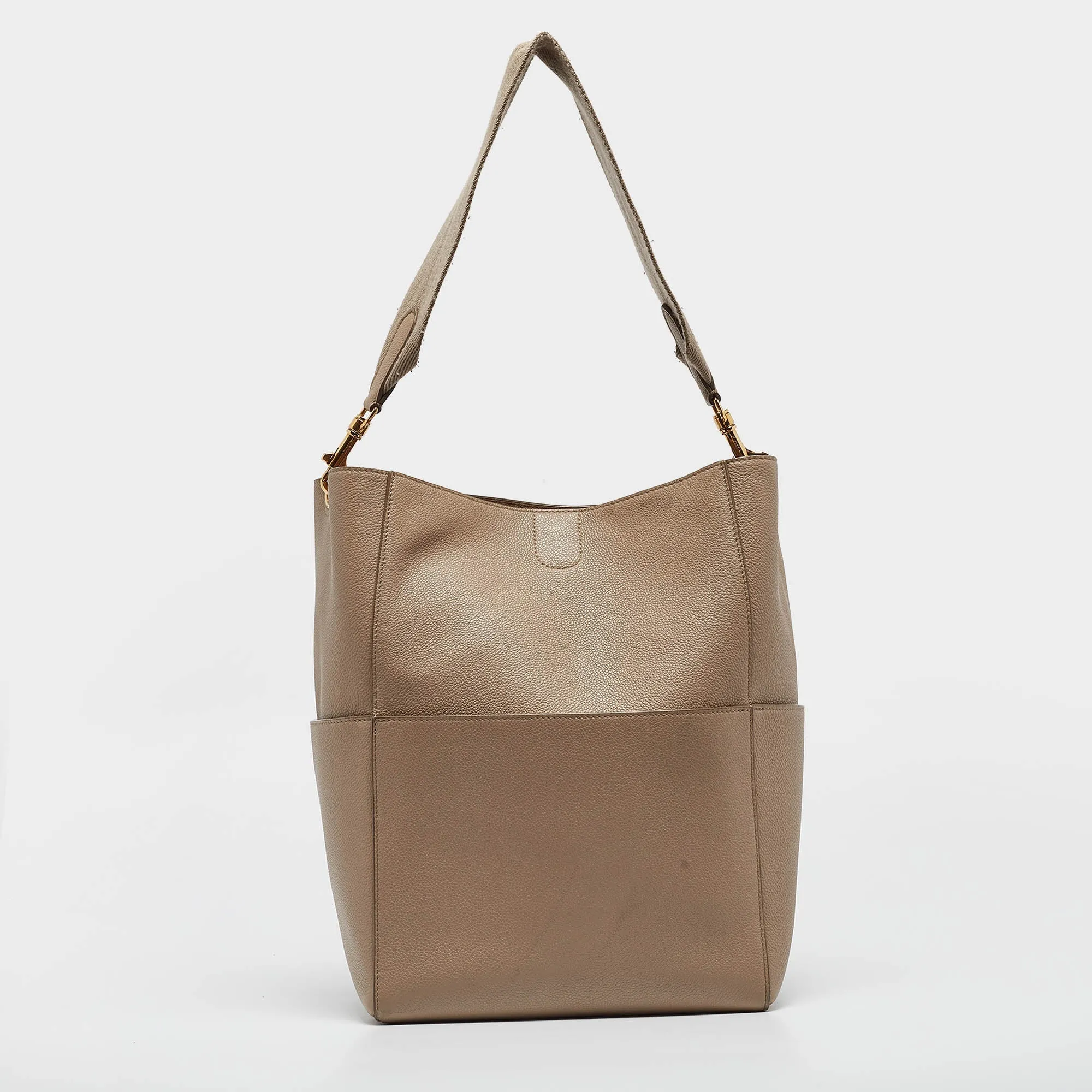 CELINE Beige Leather Sangle Bucket Bag