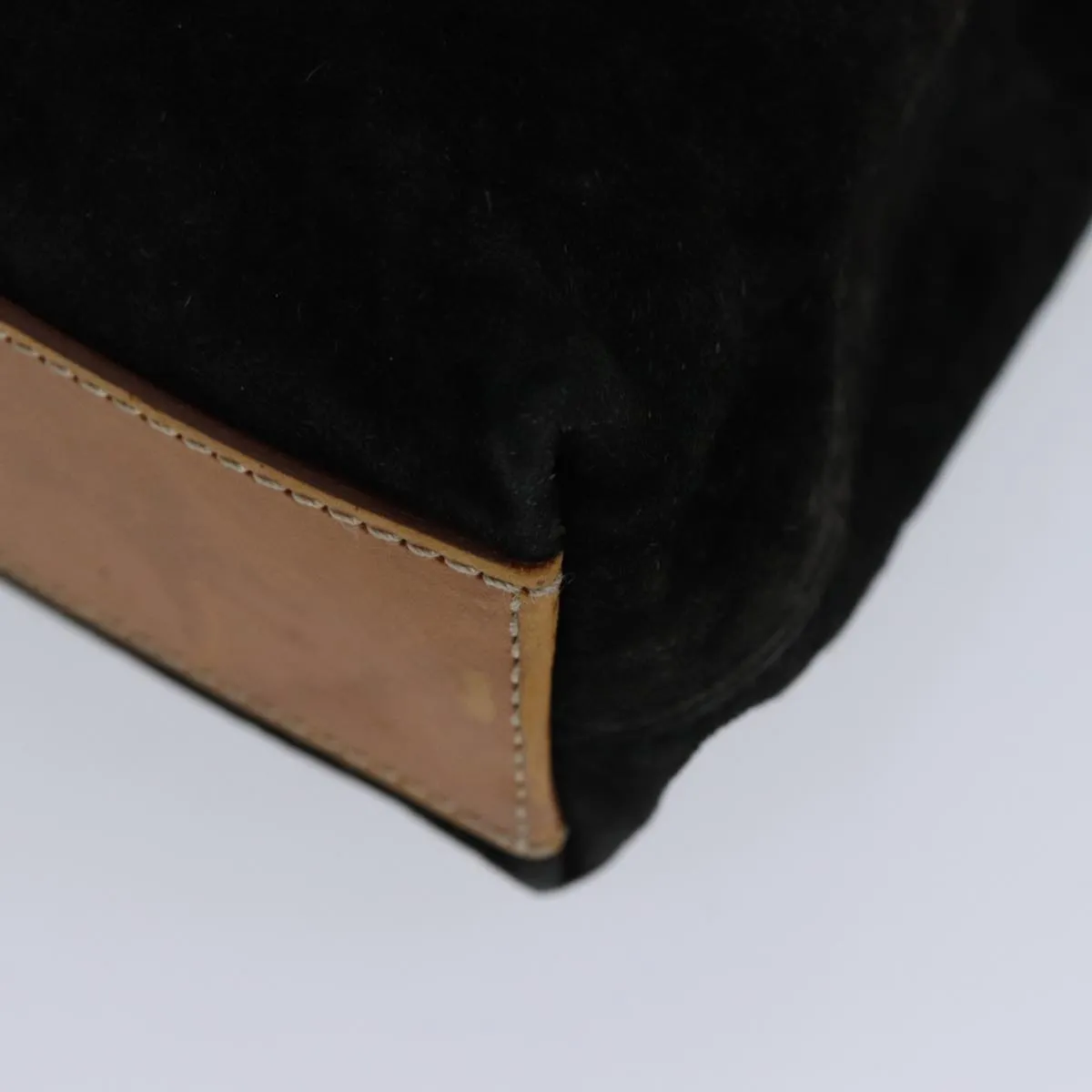 CELINE C Macadam Canvas Hand Bag Suede Black Auth 72094