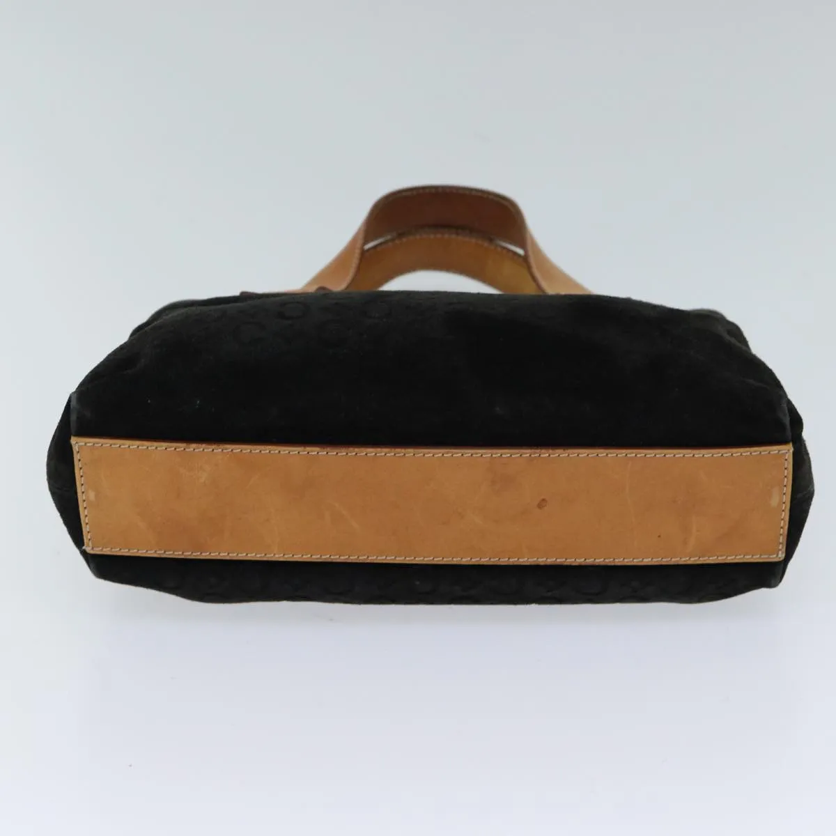 CELINE C Macadam Canvas Hand Bag Suede Black Auth 72094