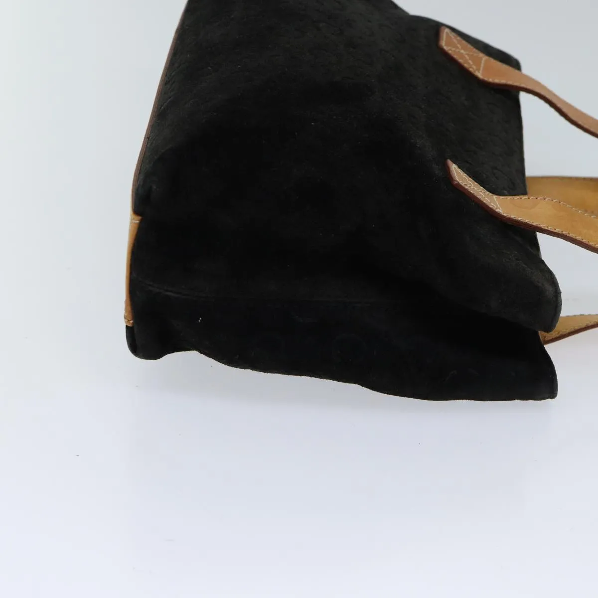 CELINE C Macadam Canvas Hand Bag Suede Black Auth 72094