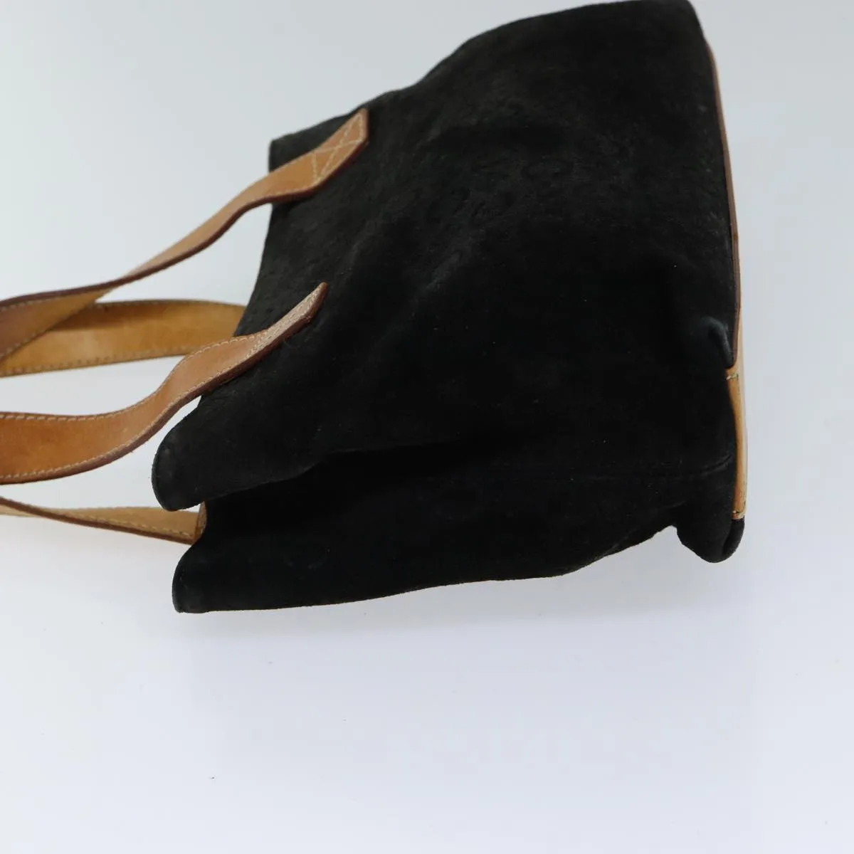 CELINE C Macadam Canvas Hand Bag Suede Black Auth 72094