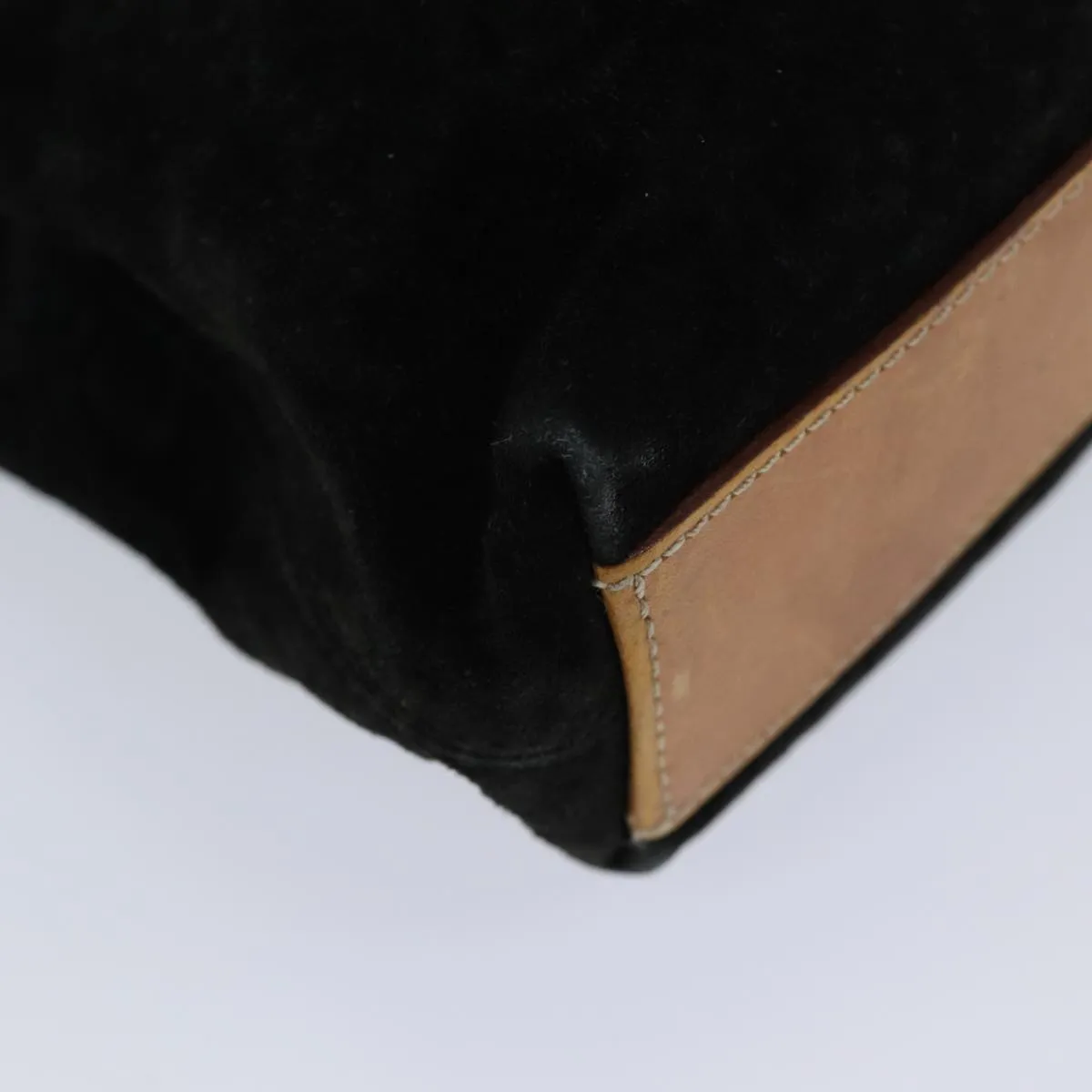 CELINE C Macadam Canvas Hand Bag Suede Black Auth 72094