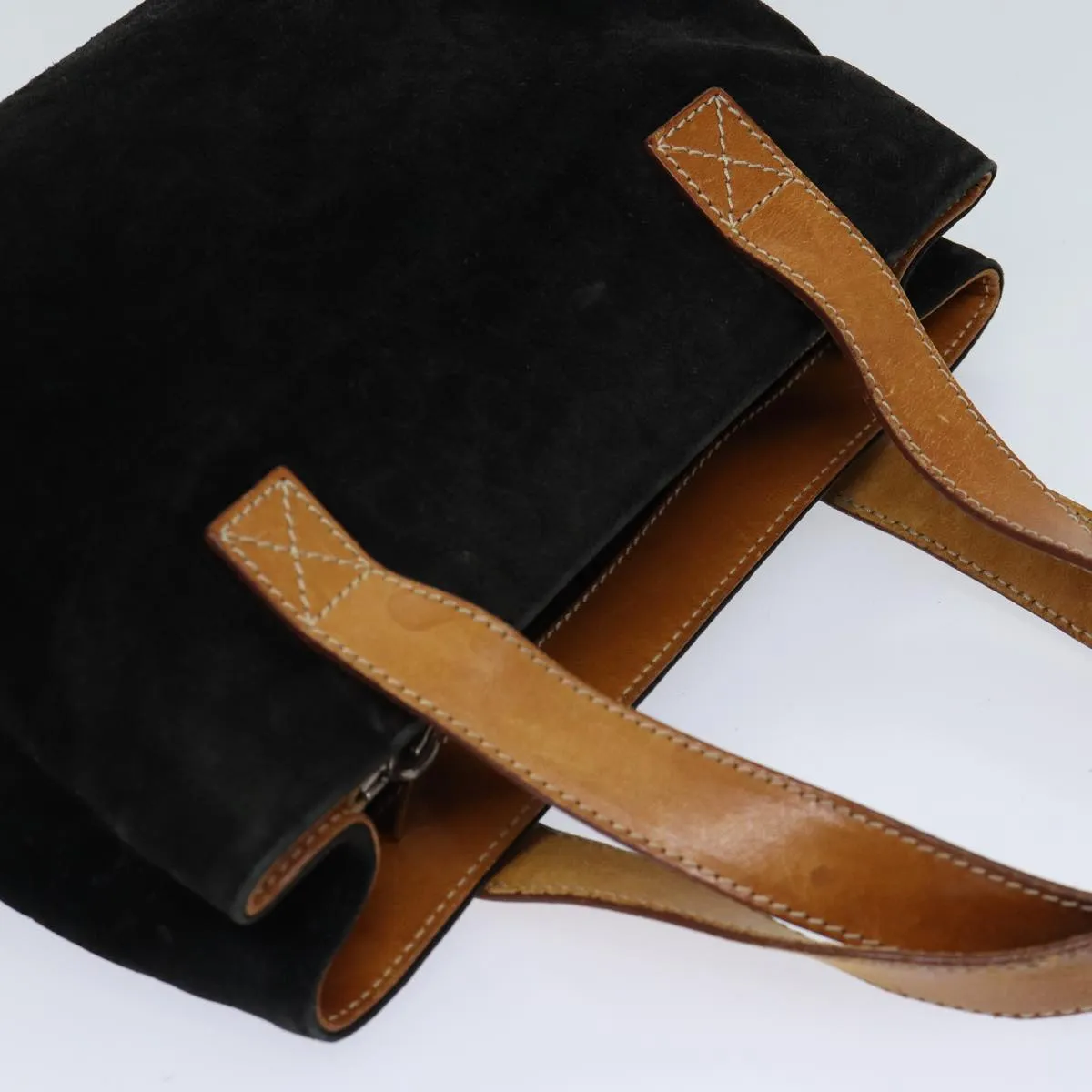 CELINE C Macadam Canvas Hand Bag Suede Black Auth 72094