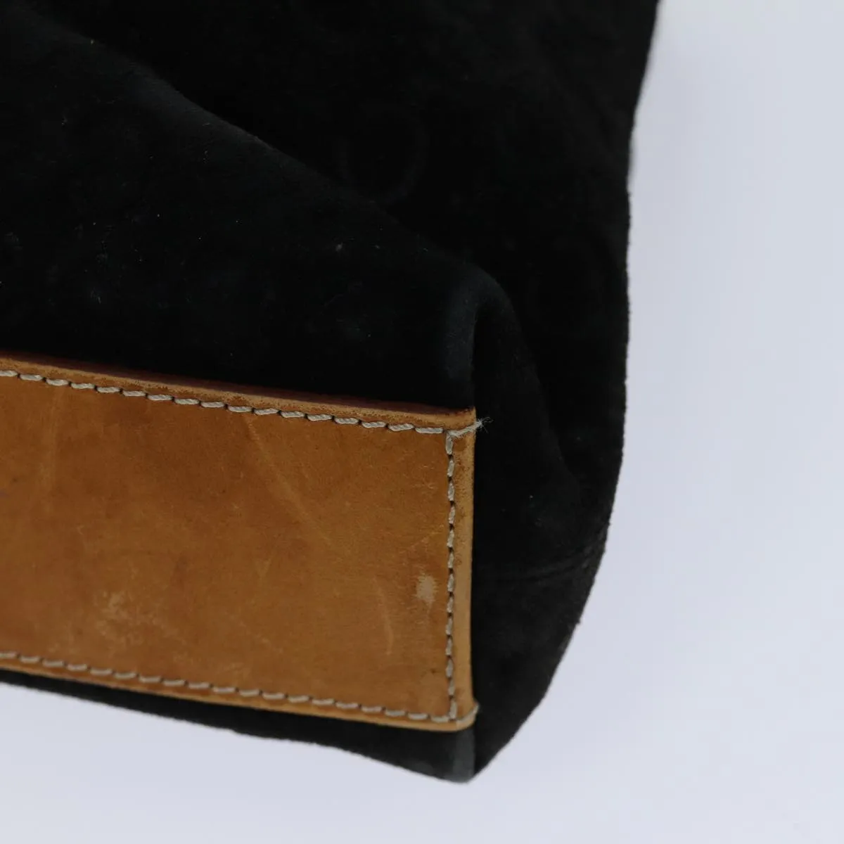 CELINE C Macadam Canvas Hand Bag Suede Black Auth 72094