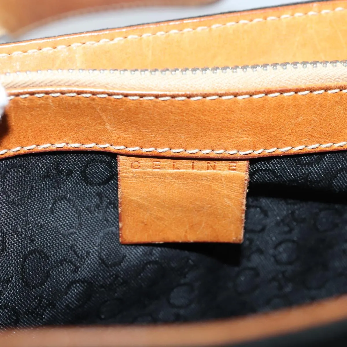 CELINE C Macadam Canvas Hand Bag Suede Black Auth 72094