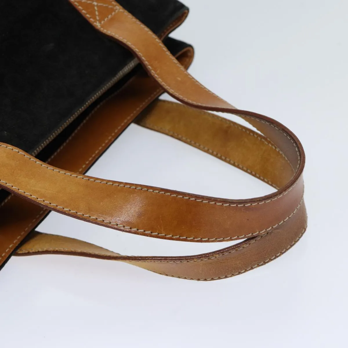 CELINE C Macadam Canvas Hand Bag Suede Black Auth 72094