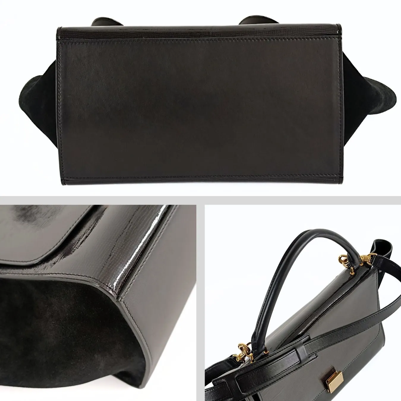 CELINE Celine Celine Trapeze bag in black patent leather and suede