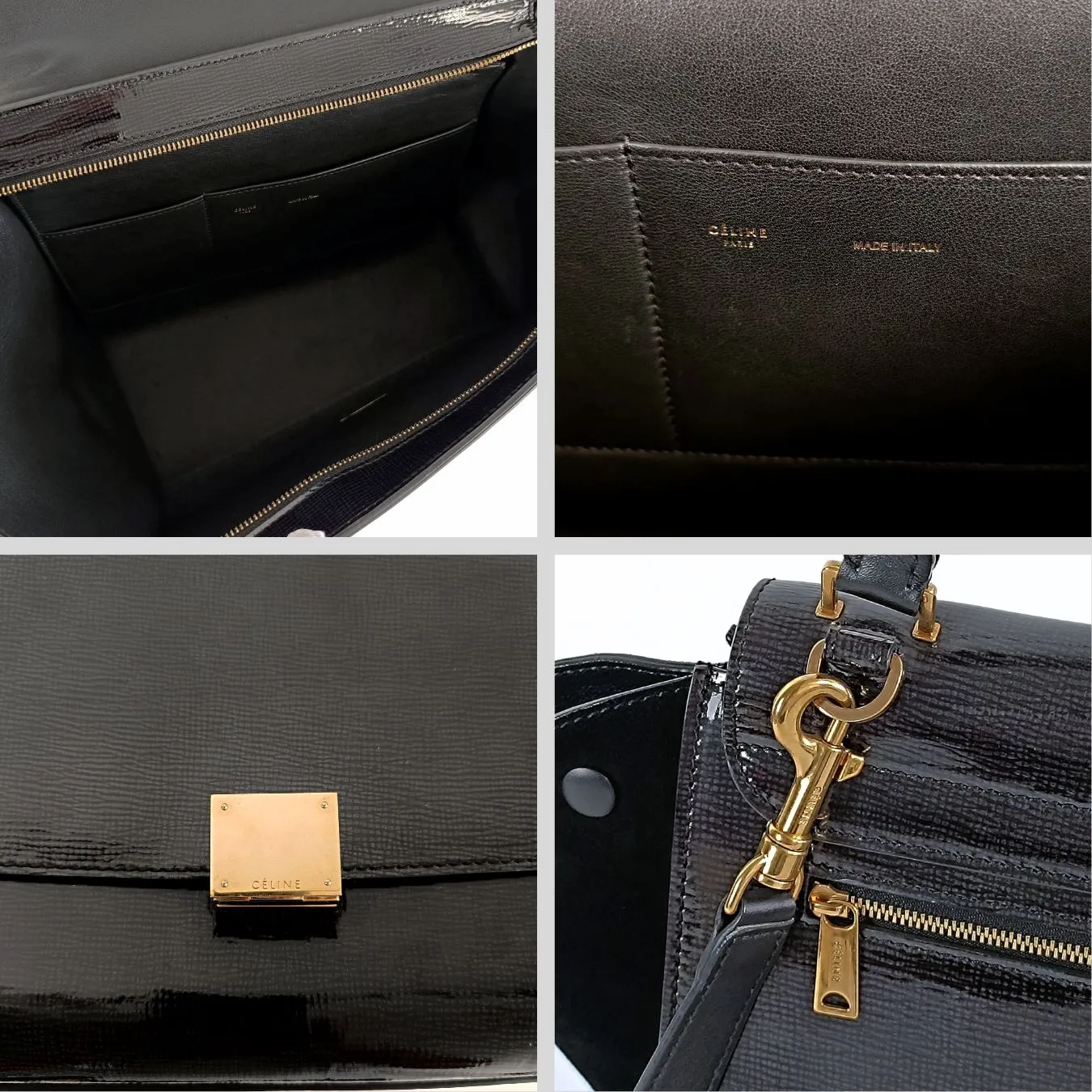CELINE Celine Celine Trapeze bag in black patent leather and suede