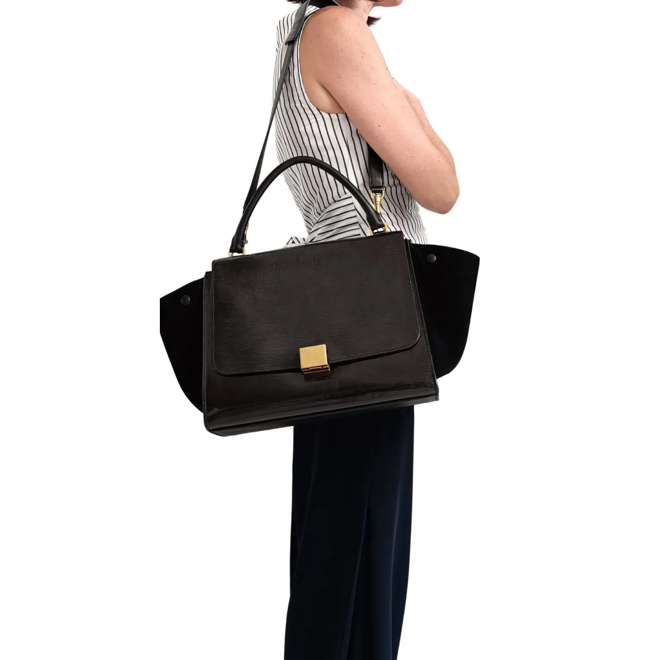 CELINE Celine Celine Trapeze bag in black patent leather and suede