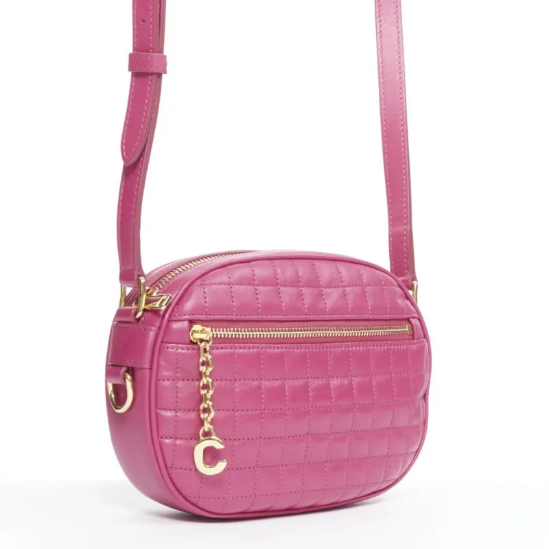 CELINE Hedi Slimane 2019 C Charm pink quilted small crossbody camera bag