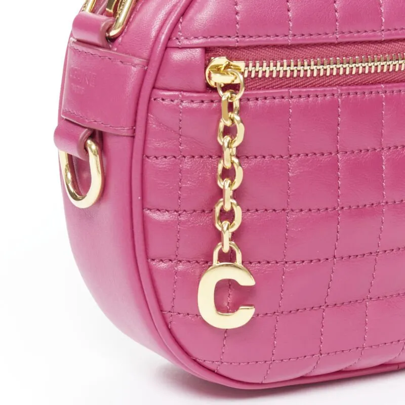 CELINE Hedi Slimane 2019 C Charm pink quilted small crossbody camera bag