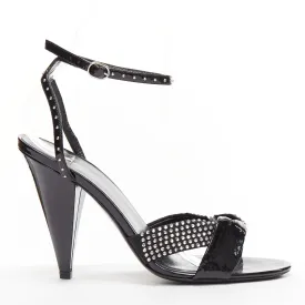 CELINE Hedi Slimane black patent leather silver crystals sandal heels EU38