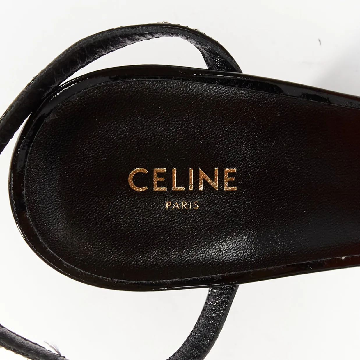 CELINE Hedi Slimane black patent leather silver crystals sandal heels EU38