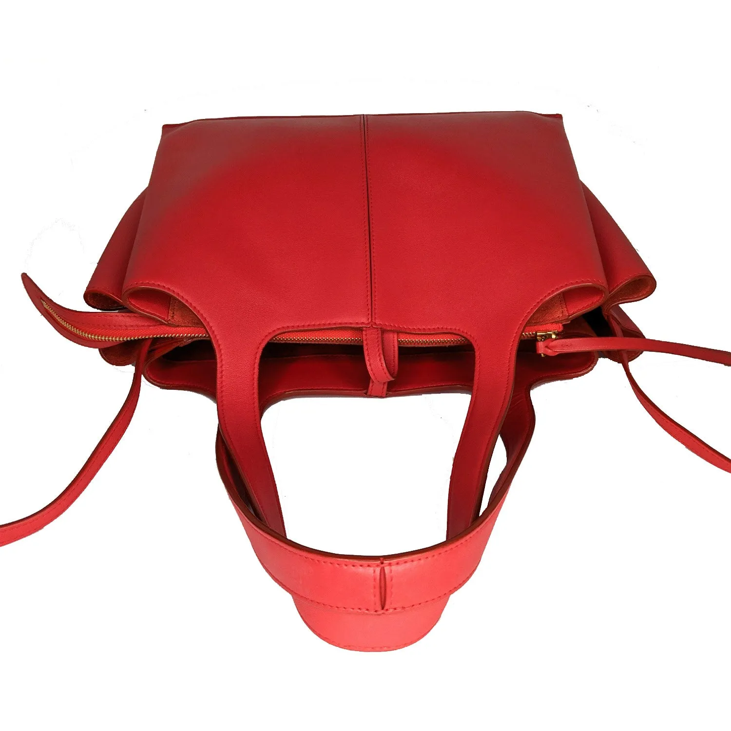 Celine Red Calfskin Leather Tri-fold Small Tote
