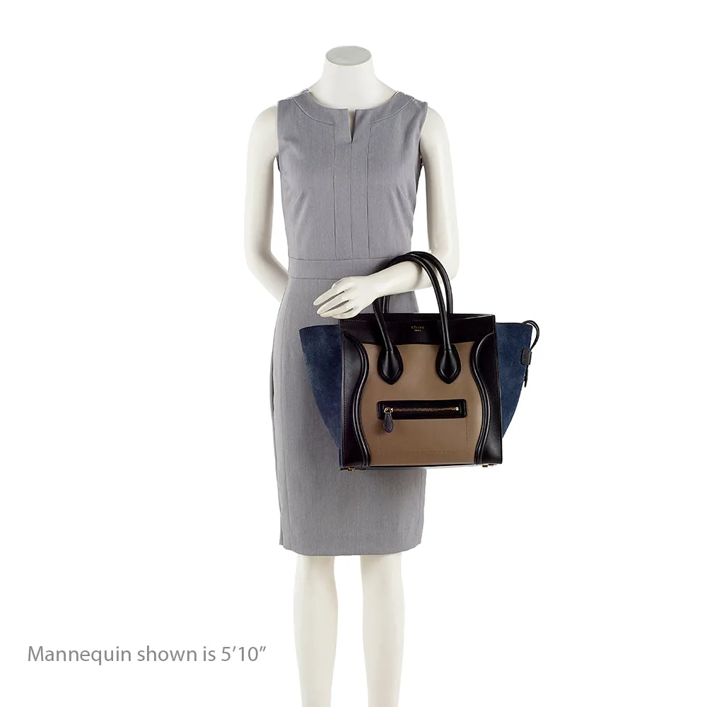 Celine Tricolor Leather Canvas Mini Luggage Tote (SHF-17162)