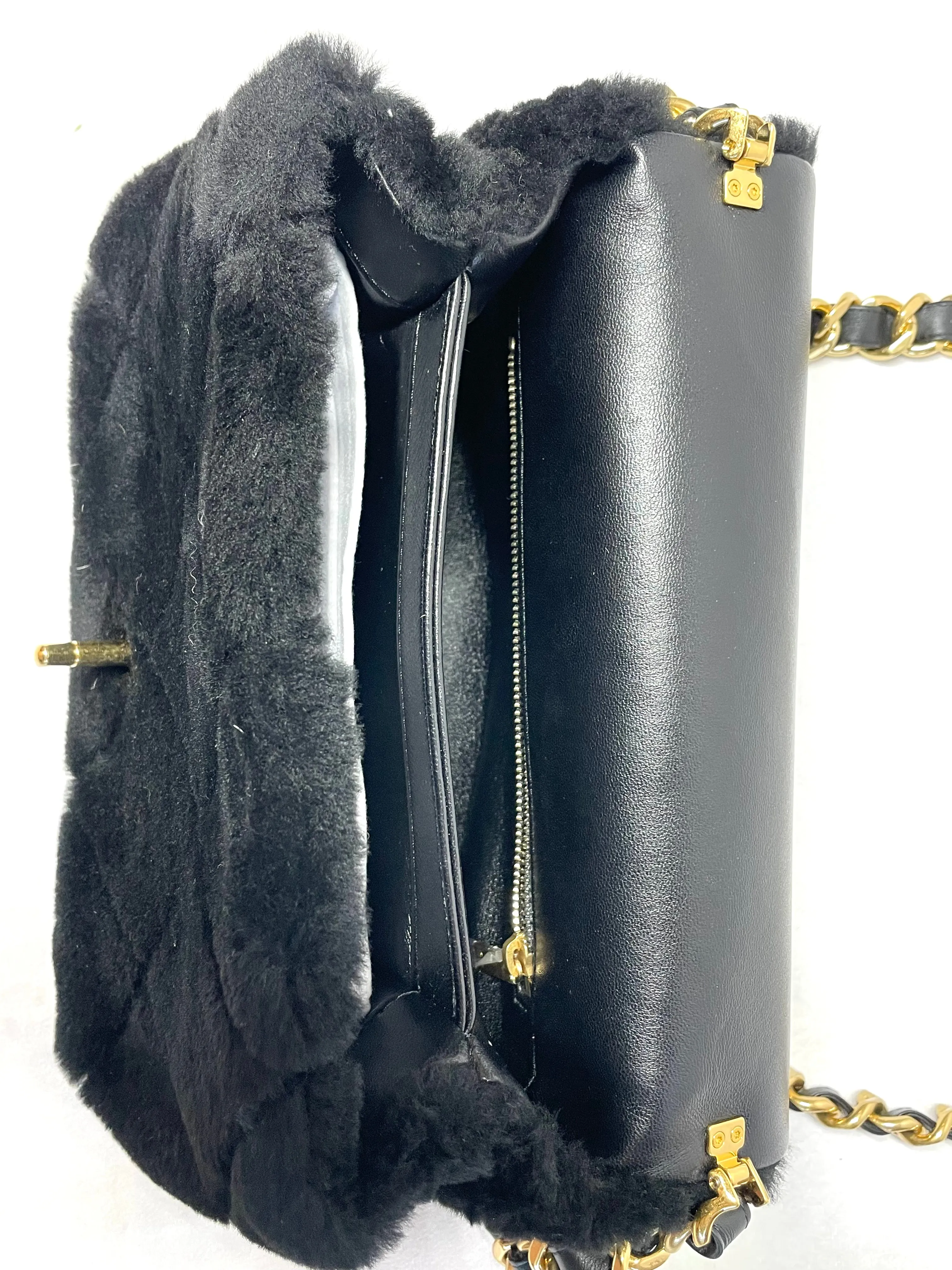 Chanel Chain Handle Flap Bag Quilted Shearling