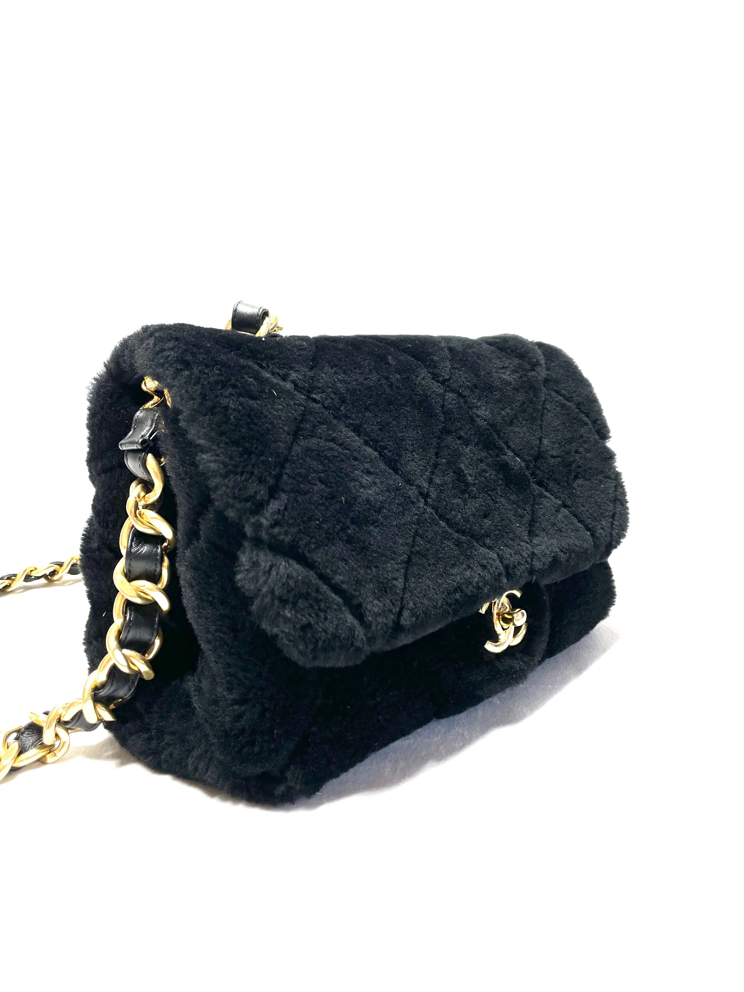 Chanel Chain Handle Flap Bag Quilted Shearling