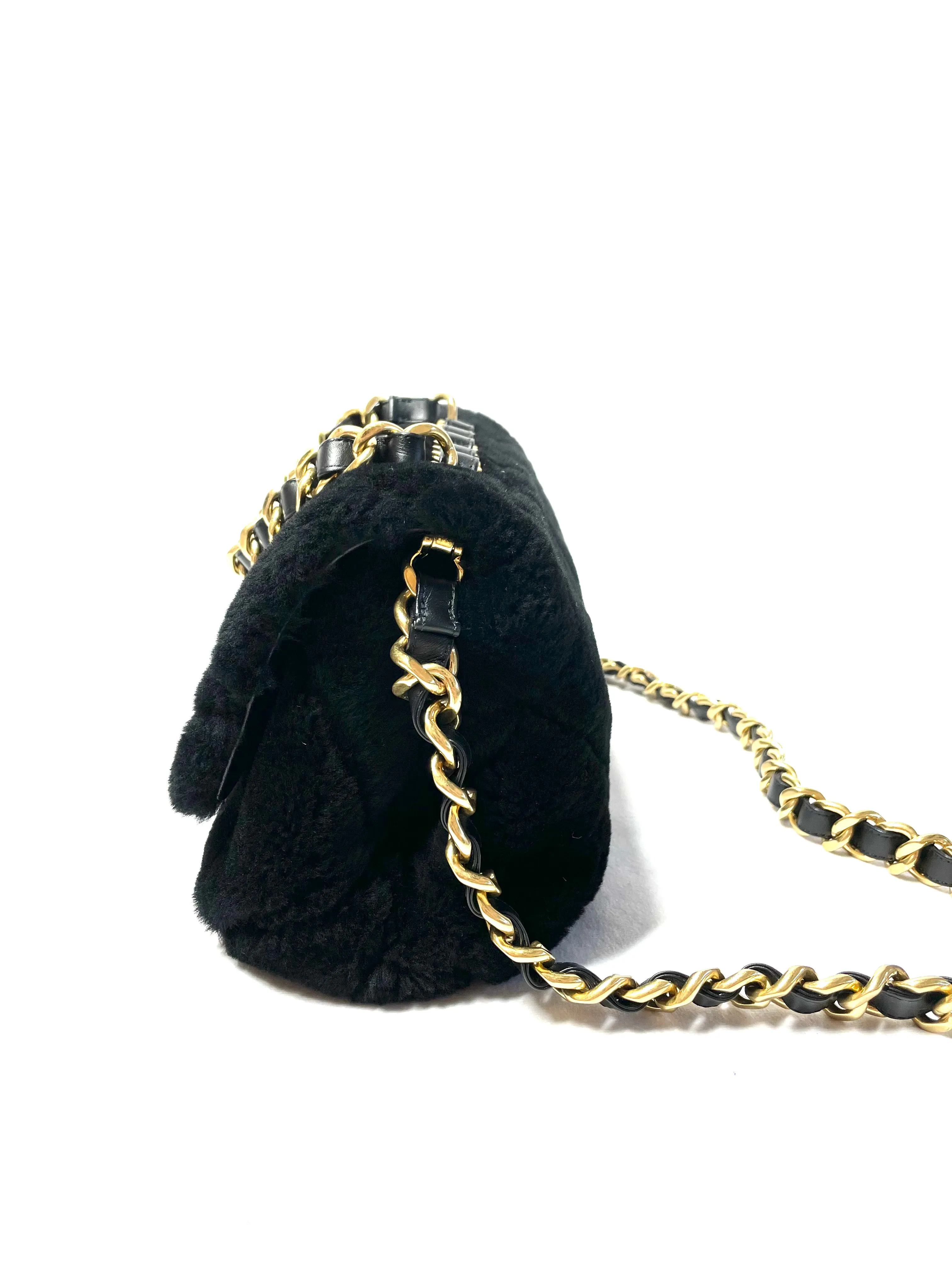 Chanel Chain Handle Flap Bag Quilted Shearling