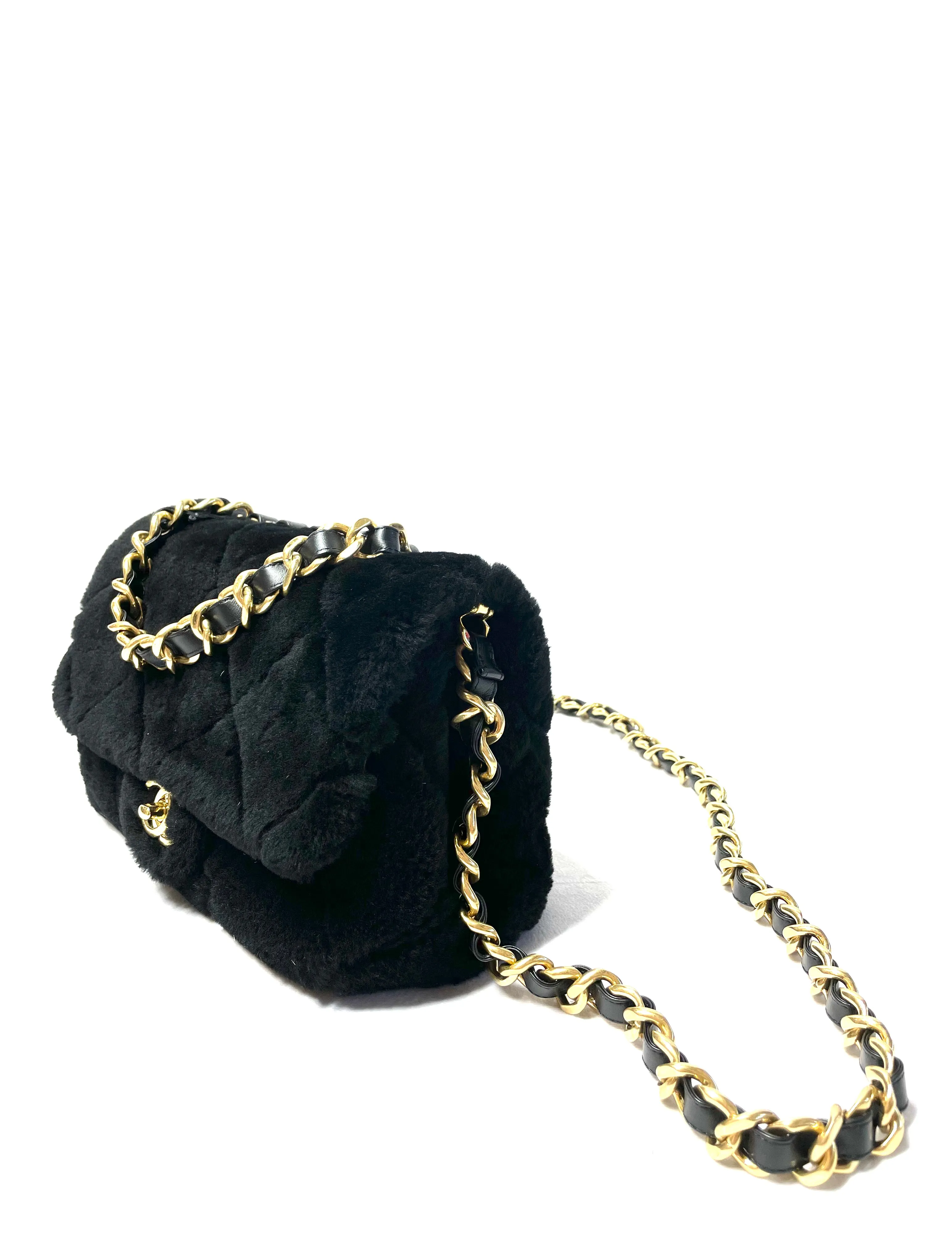 Chanel Chain Handle Flap Bag Quilted Shearling