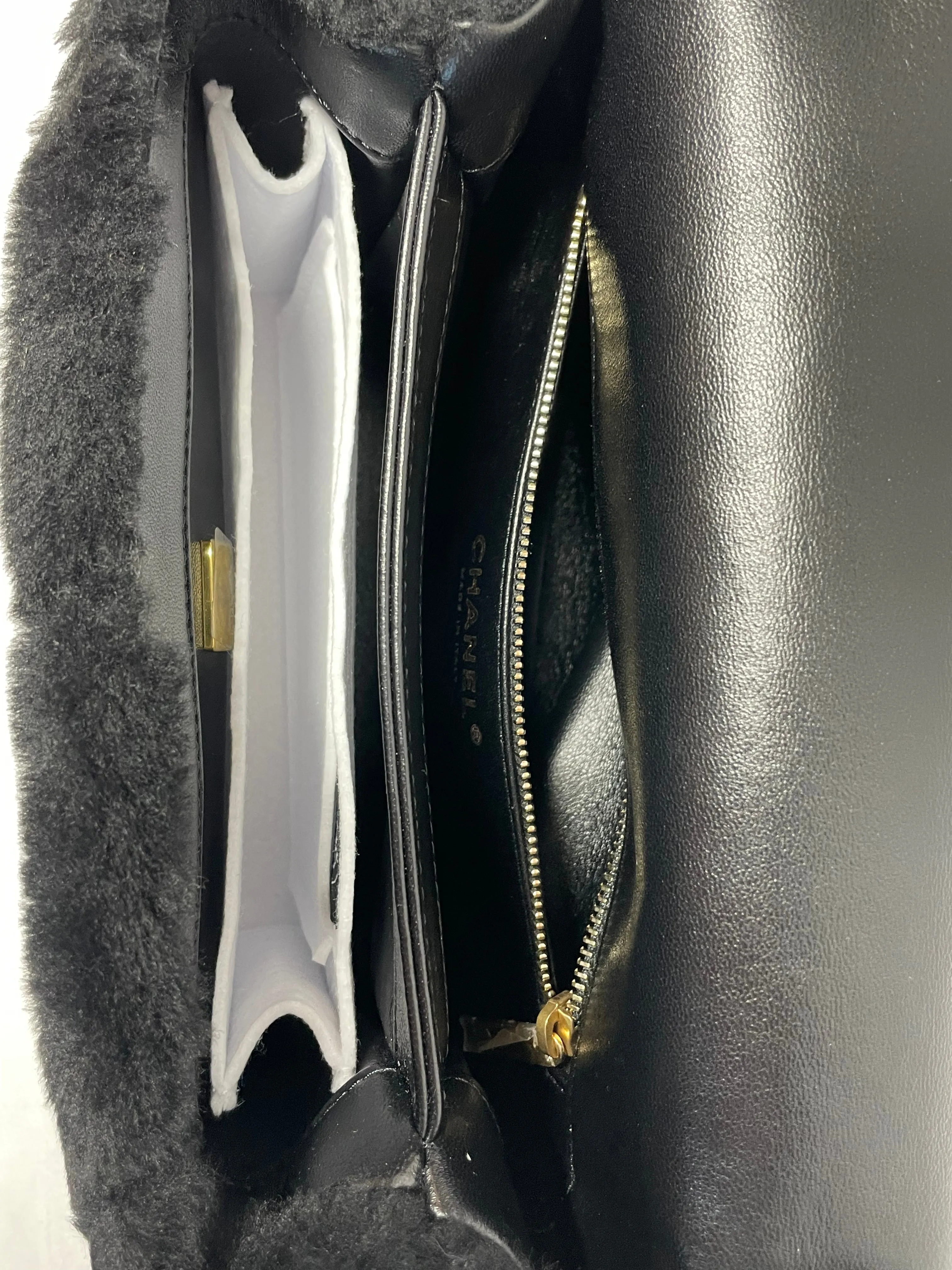 Chanel Chain Handle Flap Bag Quilted Shearling