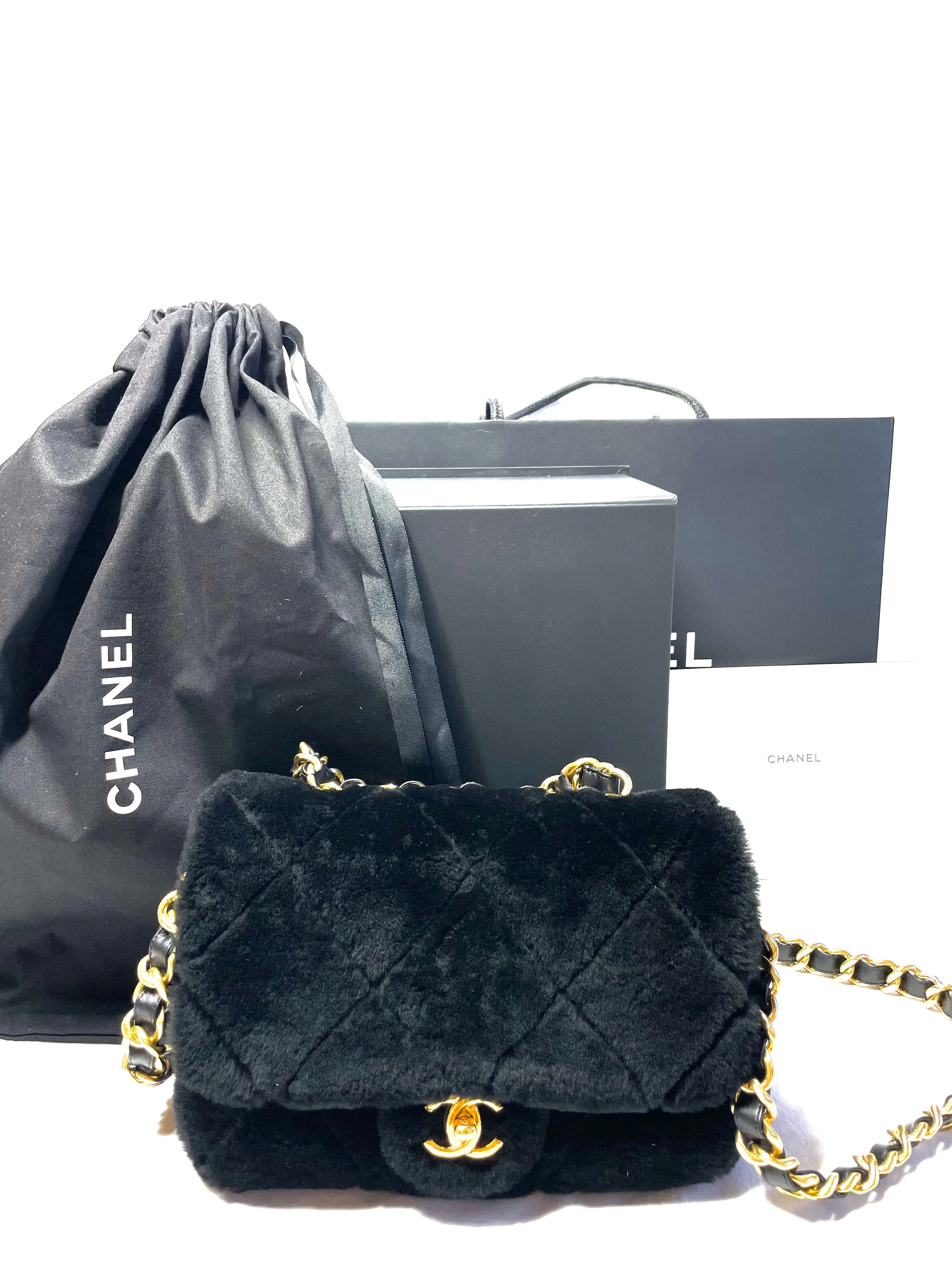 Chanel Chain Handle Flap Bag Quilted Shearling