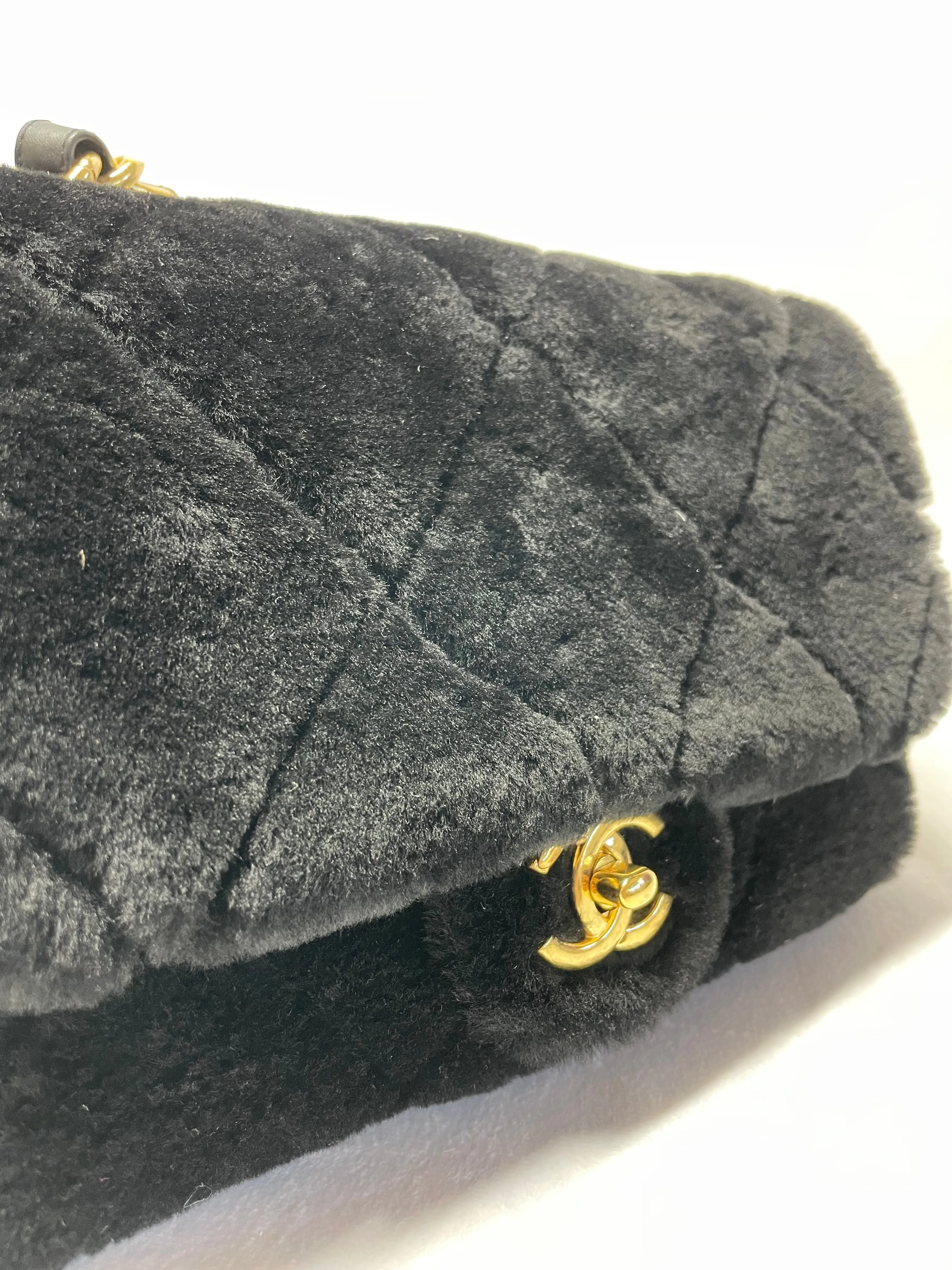 Chanel Chain Handle Flap Bag Quilted Shearling