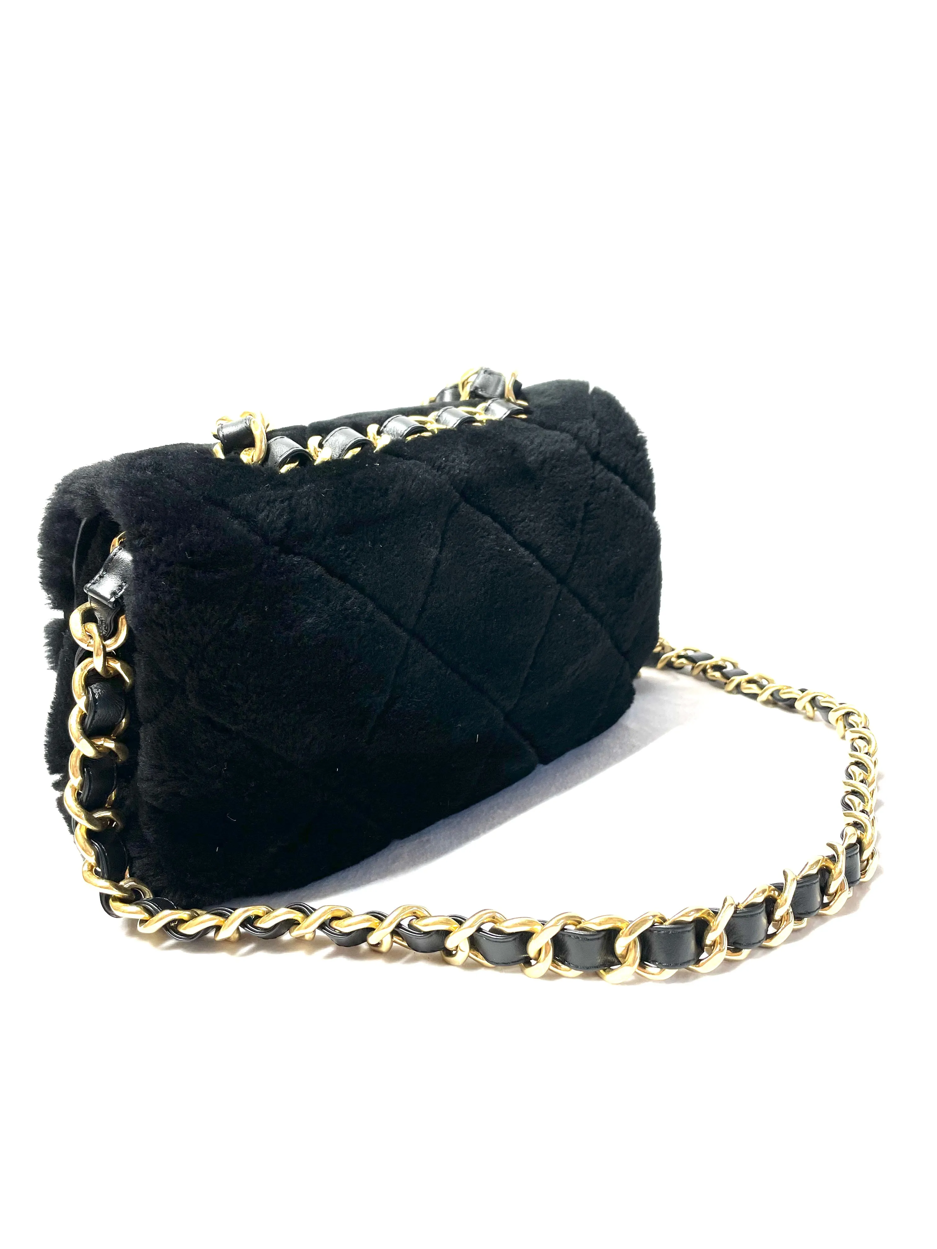 Chanel Chain Handle Flap Bag Quilted Shearling