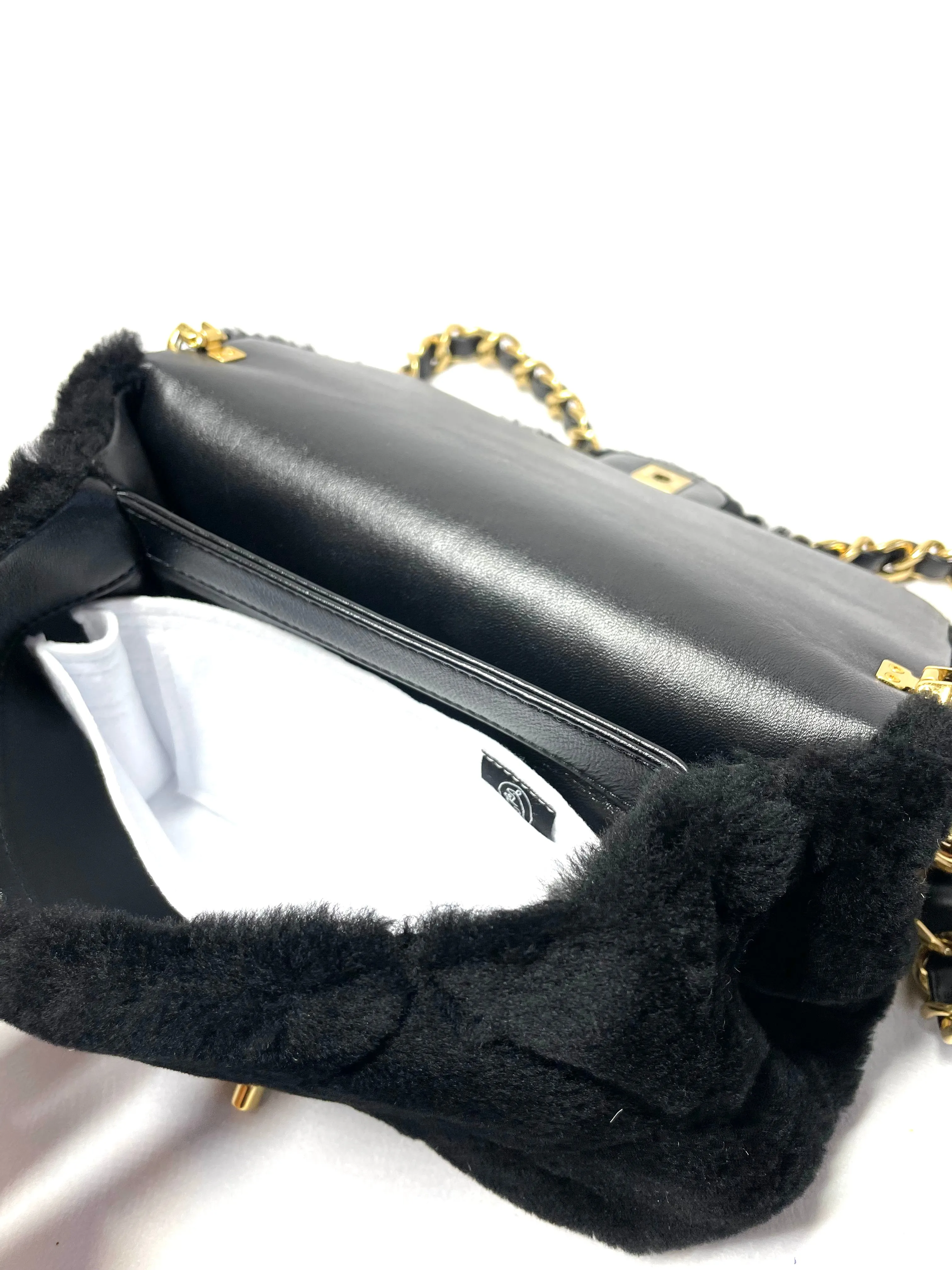 Chanel Chain Handle Flap Bag Quilted Shearling