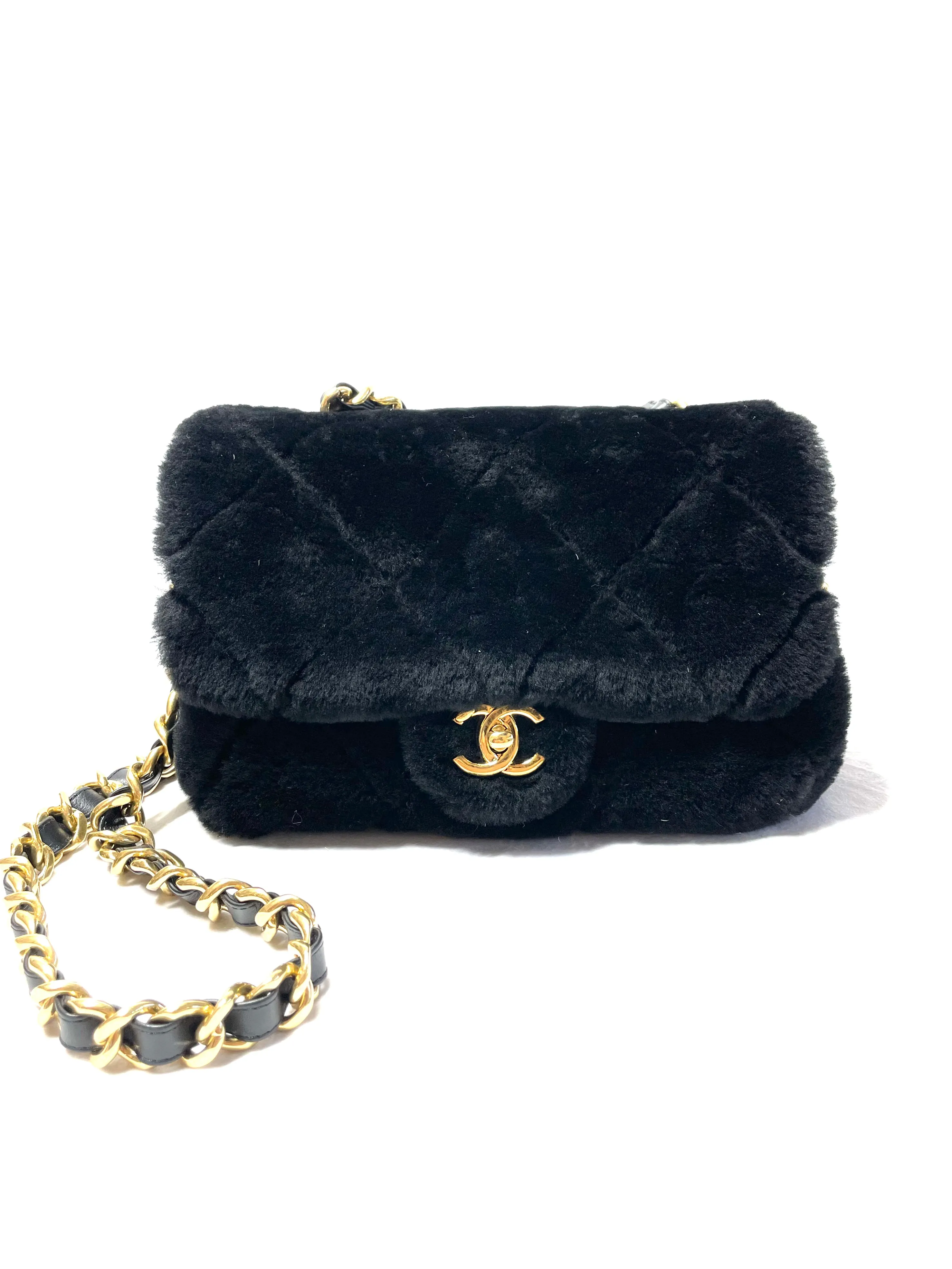 Chanel Chain Handle Flap Bag Quilted Shearling