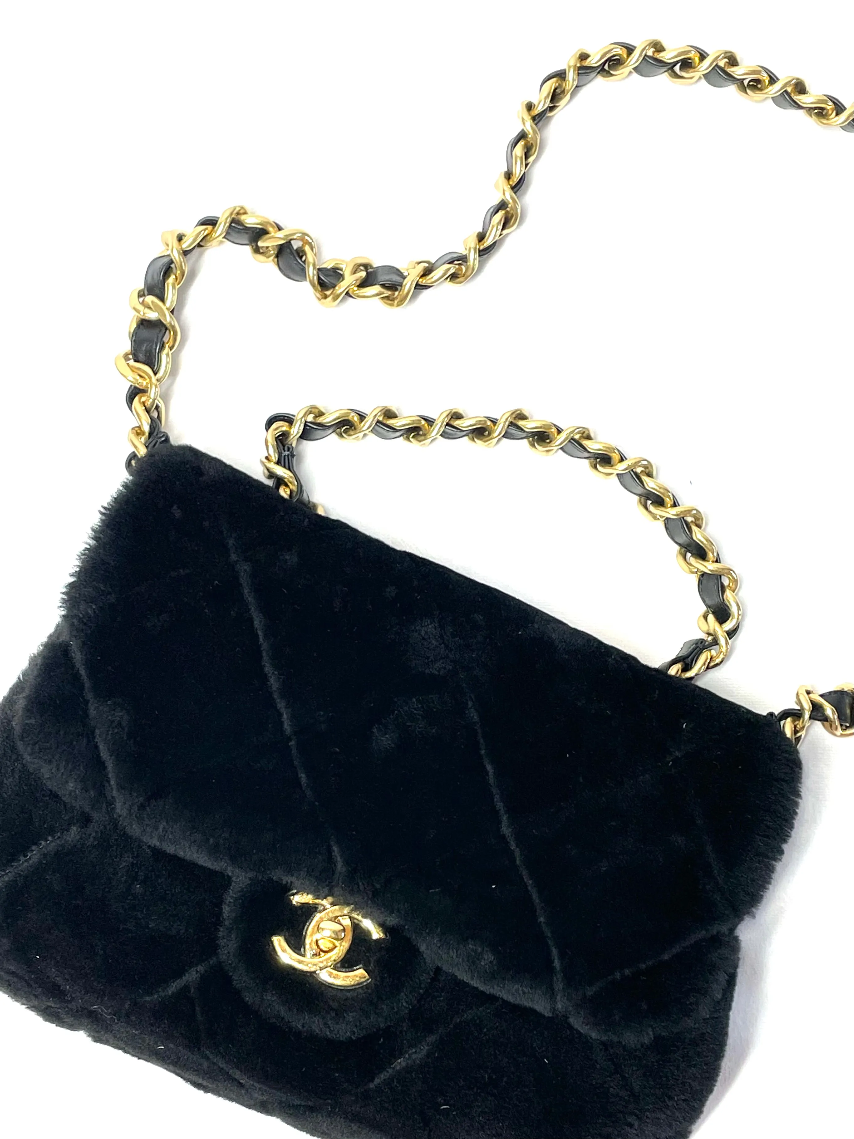 Chanel Chain Handle Flap Bag Quilted Shearling