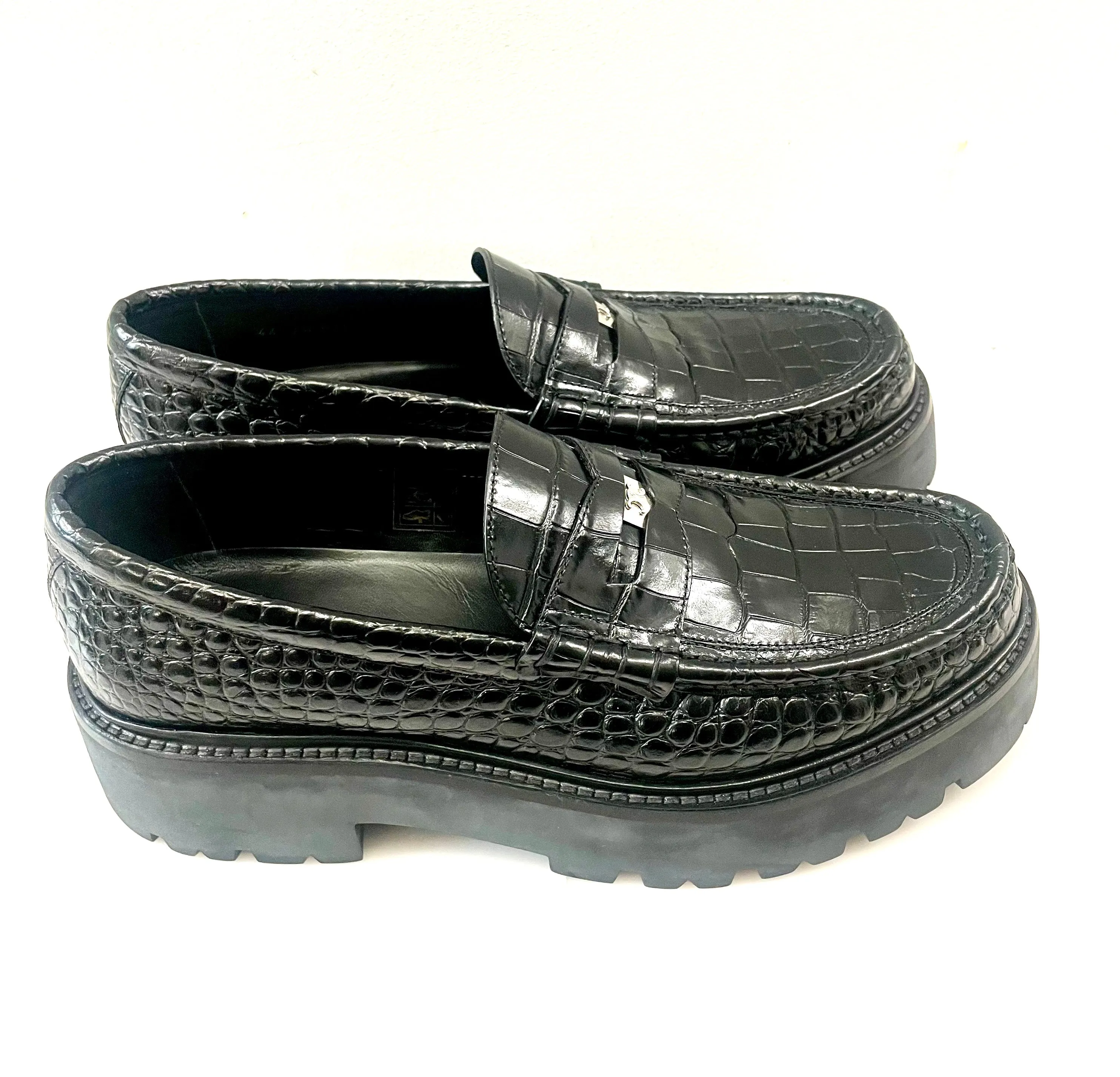 CÉLINE BULKY PENNY CROC EMBOSSED STAMPED CALFSKIN CHUNKY LOAFERS